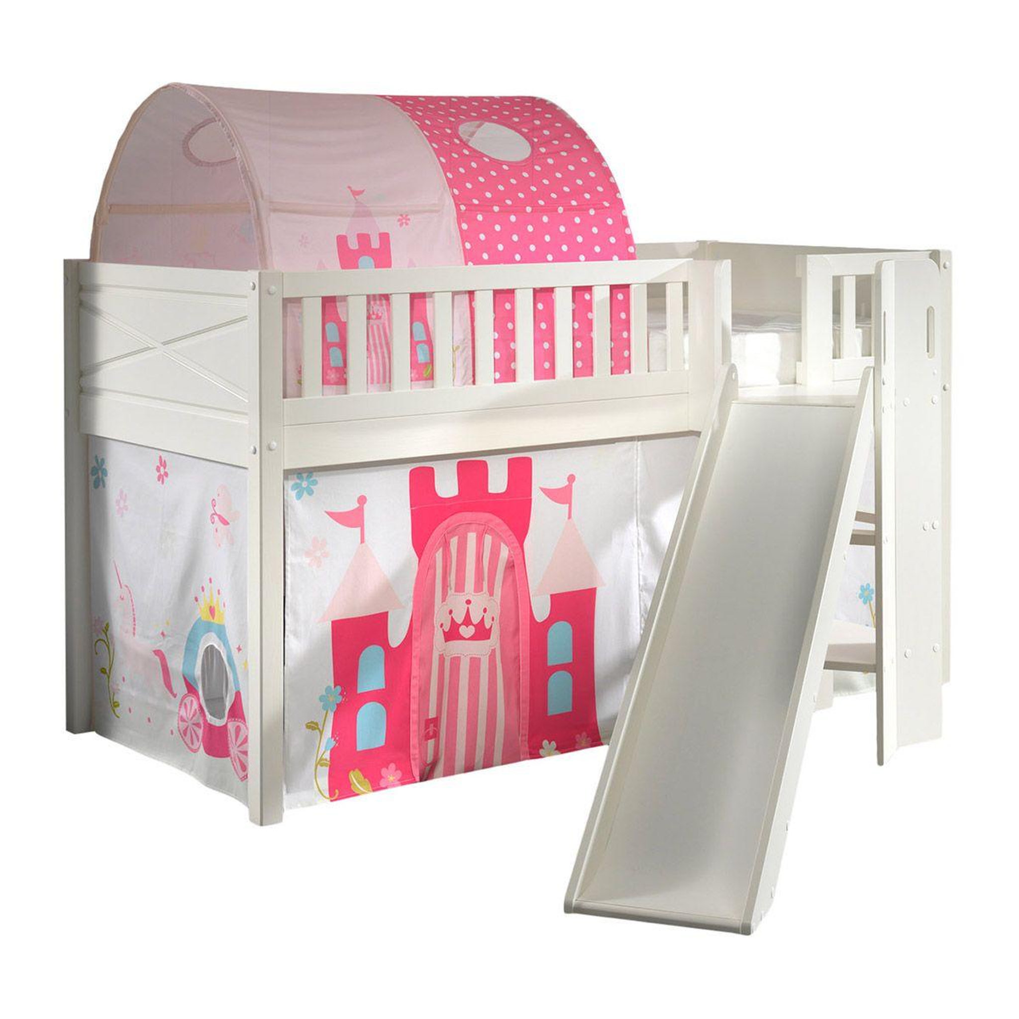 Paris Prix Lit enfant toboggan, tente & tunnel  scott princesse  90x200cm blanc