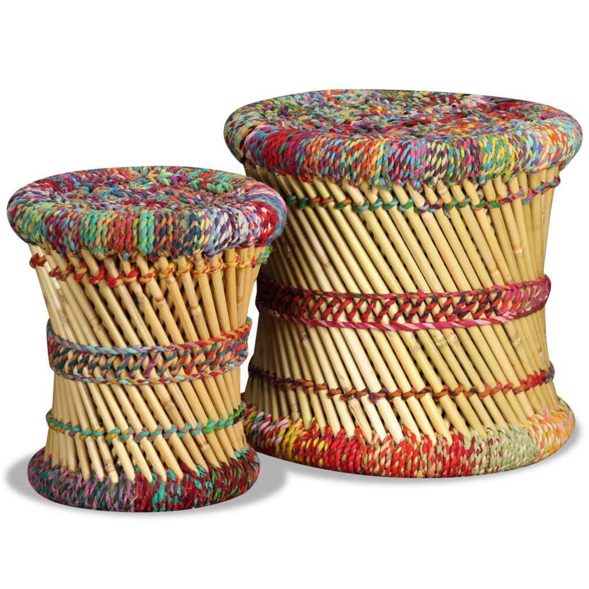 VIDAXL Tabourets avec details chindi lot de 2 multicolore bambou