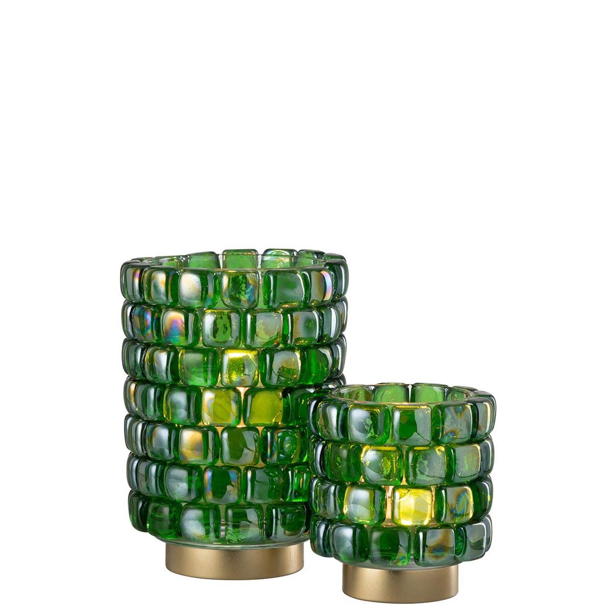 Voir la diapositive 5 : J-LINE Photophore Mosaïque en Verre  Harlan  20cm Vert