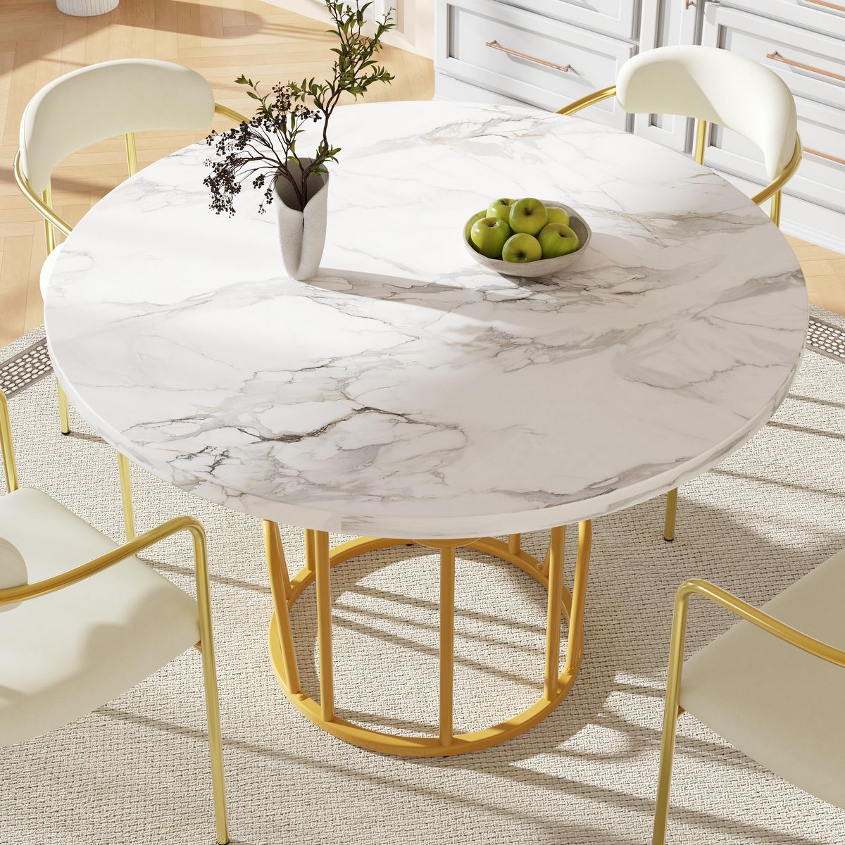 MERAX Table à manger ronde fixe blanc - 80x80-80max.cm mdf et métal