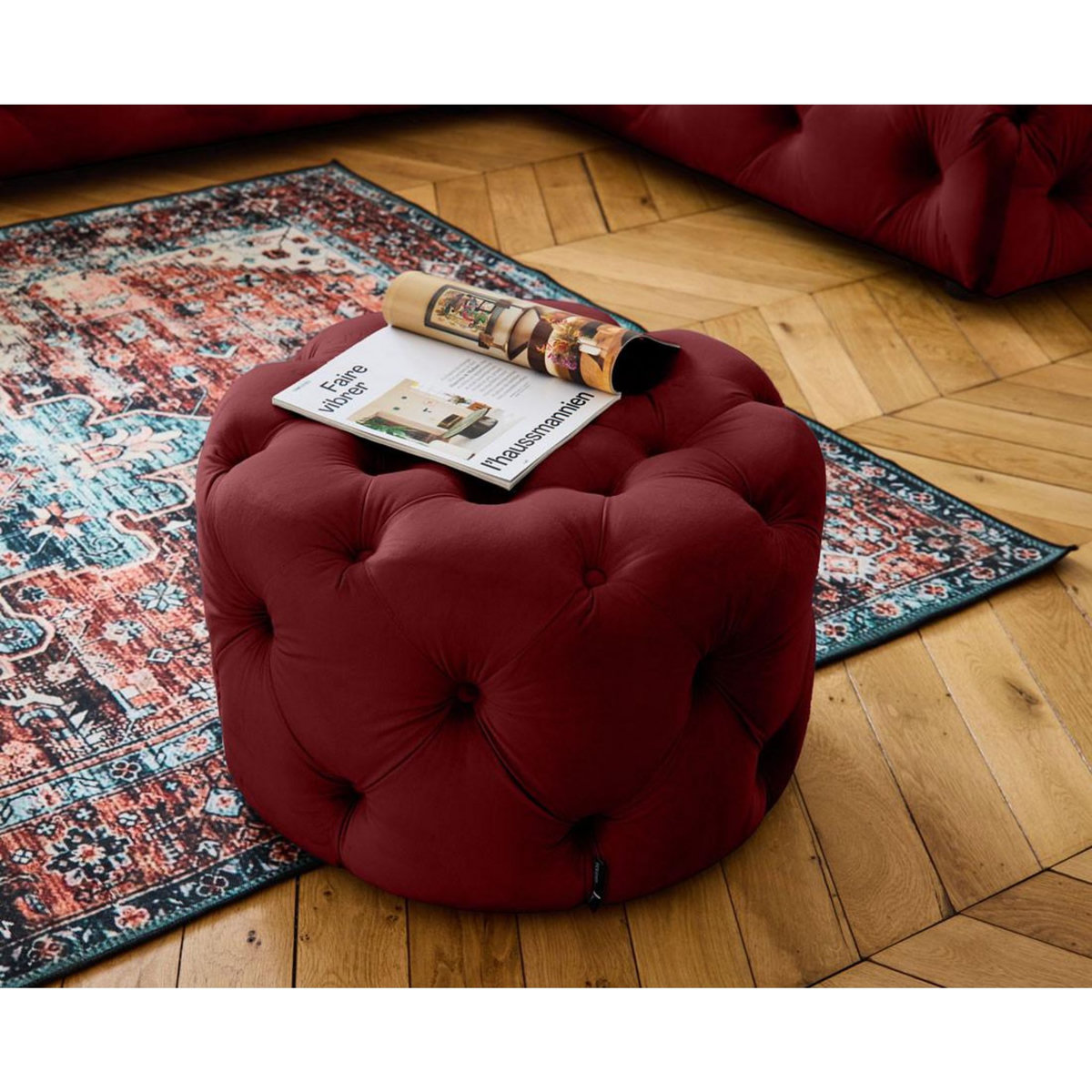 LISA DESIGN Gallata - pouf chesterfield rond - en velours