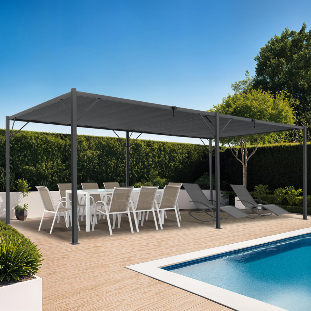 ID MARKET Pergola lames orientables 3x6 M gris anthracite
