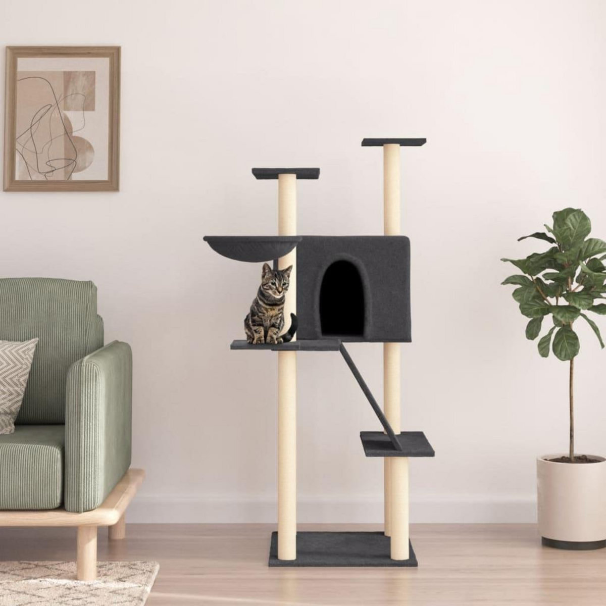 VIDAXL Arbre a chat avec griffoirs en sisal gris fonce 143 cm