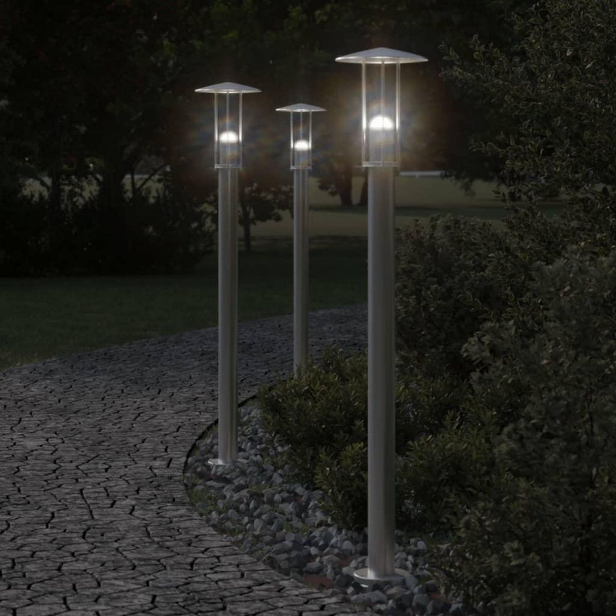 VIDAXL Lampadaires d'exterieur 3 pcs argente 100 cm acier inoxydable