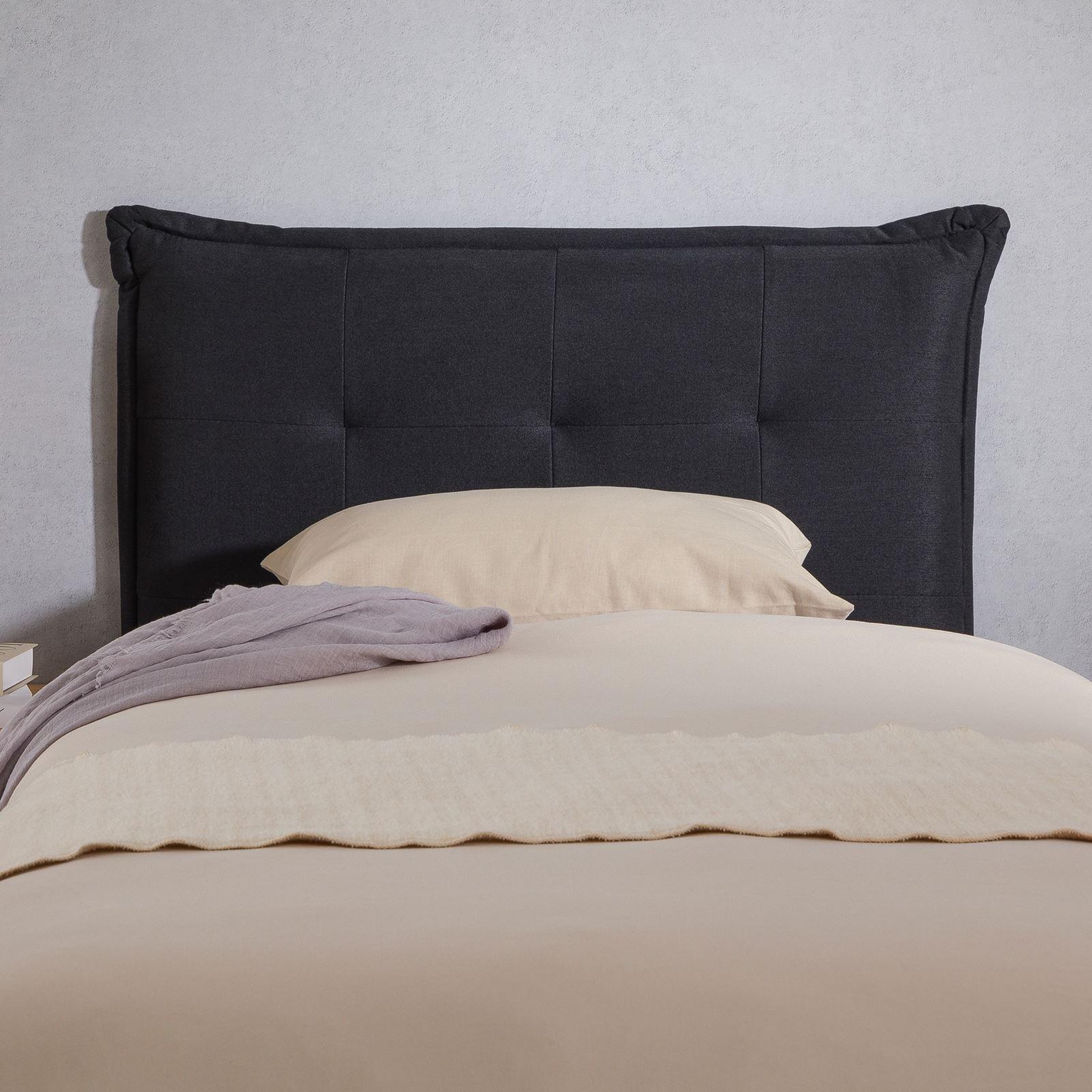 Voir la diapositive 3 : IDIMEX Tête de lit jaleya 90 capitonnée sur pieds, en tissu