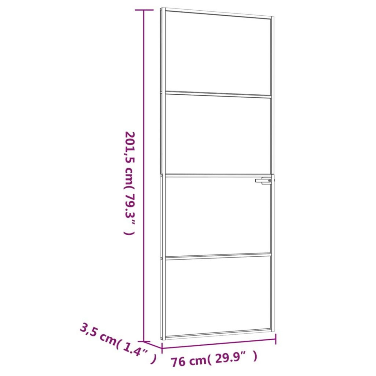 VIDAXL Porte d'interieur Noir 76x201,5 cm Trempe verre aluminium fin