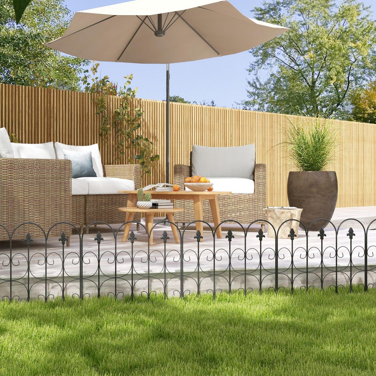 OUTSUNNY Clôture bordure de jardin dim. totales 307L x 83H cm métal époxy noir