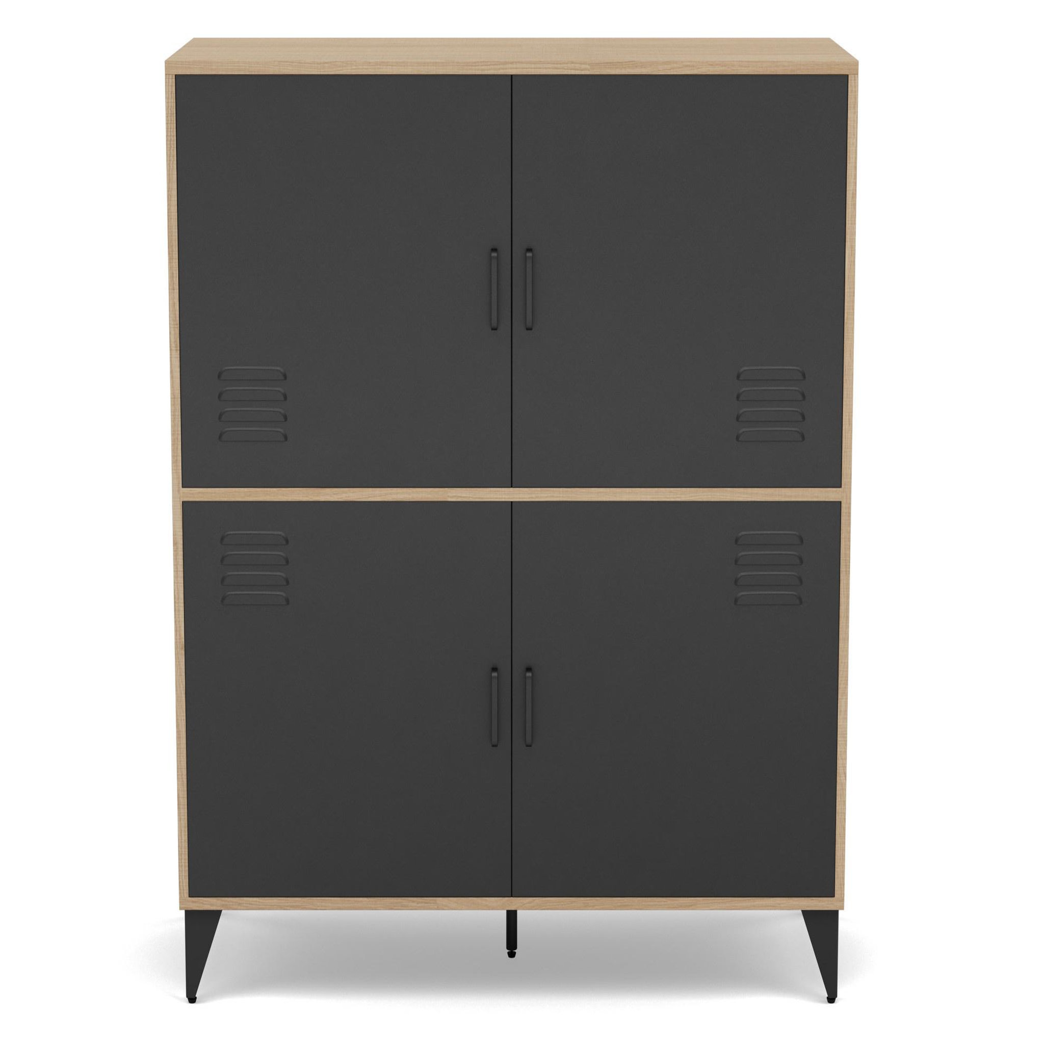 Voir la diapositive 4 : BEST MOBILIER Tribeca - buffet haut - effet bois et métal noir - 2 portes - 100x112 cm