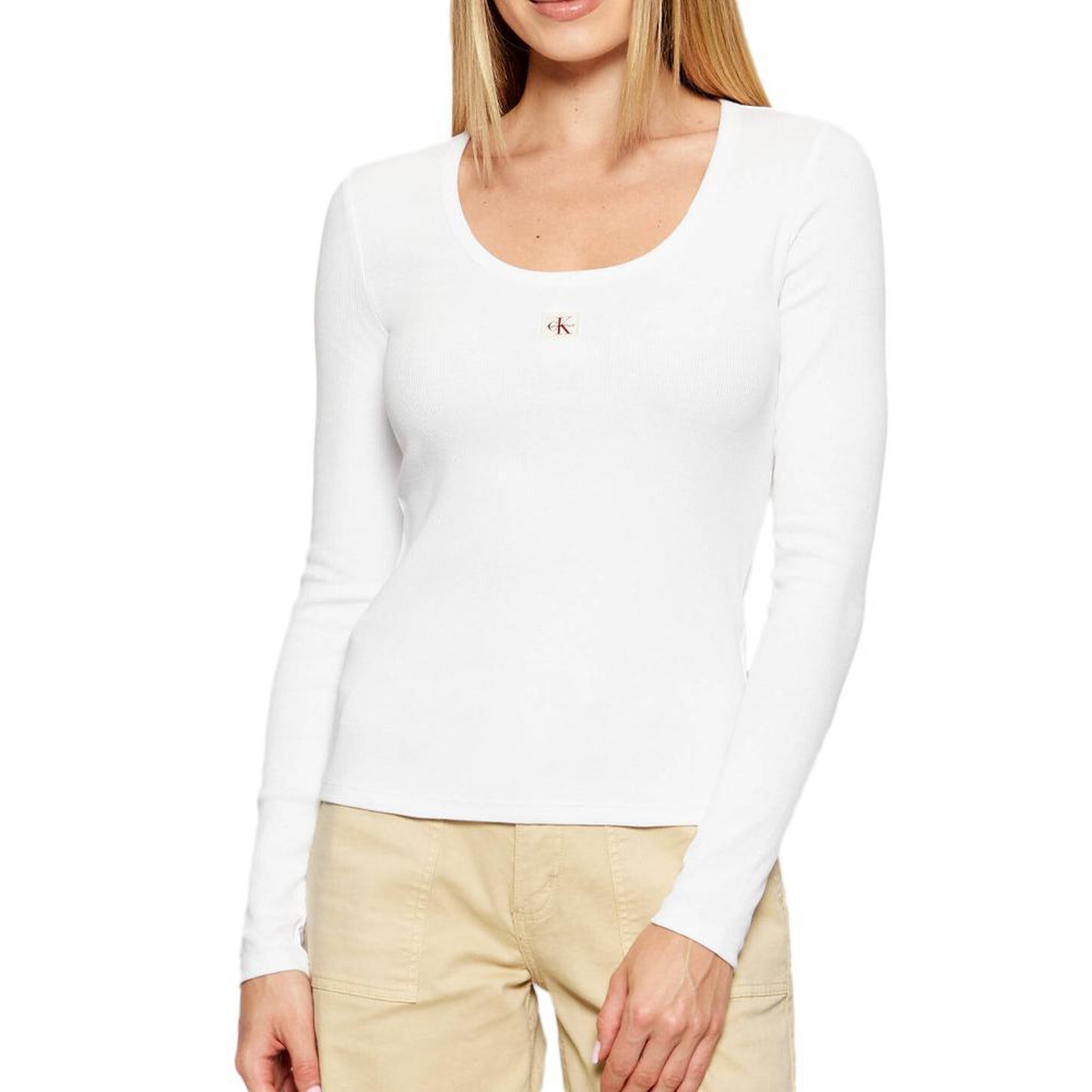 CALVIN KLEIN JEANS T-Shirt Manches Longues Blanc Femme Calvin Klein Jeans Woven. Coloris disponibles : Blanc
