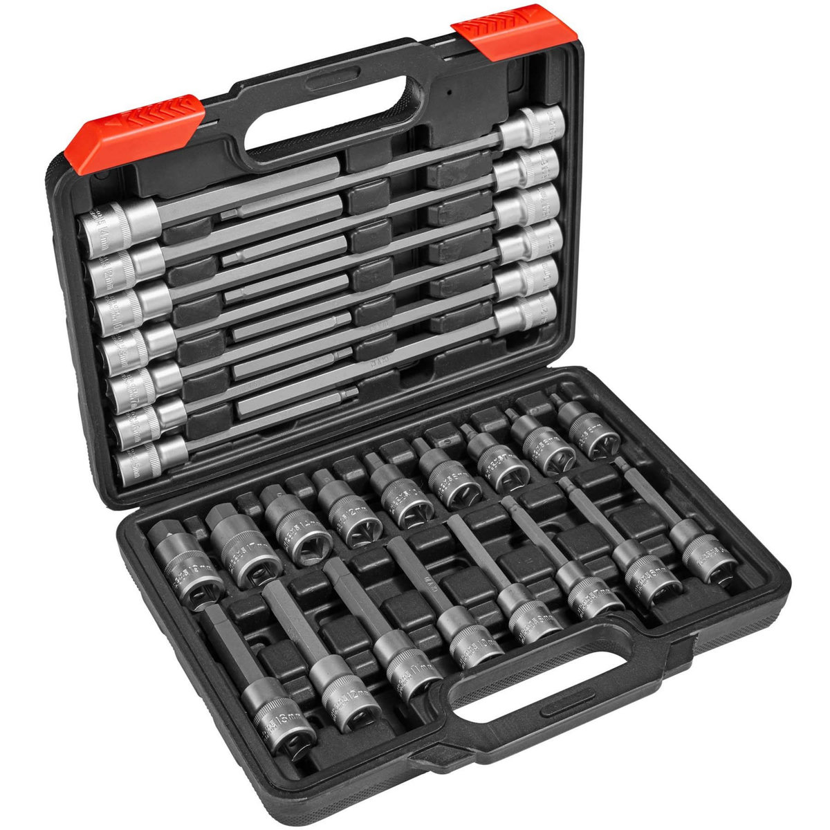 tectake Jeu de clés à douille six pans creux 30 pièces 1/2 pouce noir/rouge