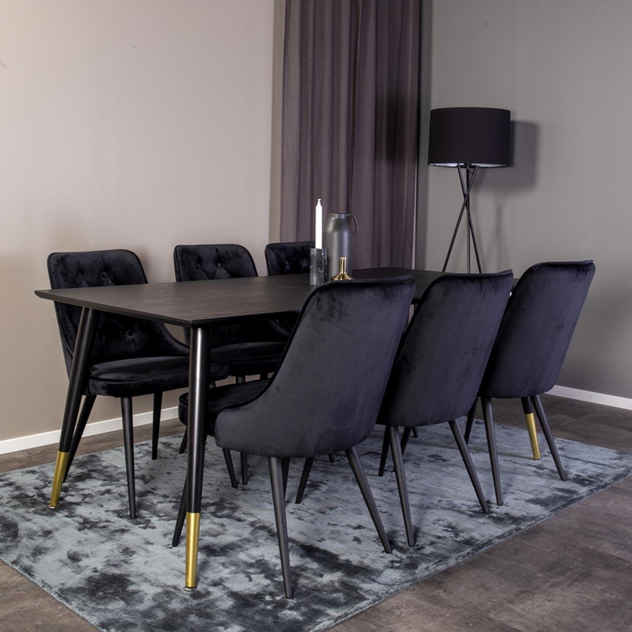 Voir la diapositive 3 : Paris Prix Ensemble table à manger & 6 chaises  dipp & deluxe  180cm noir & or