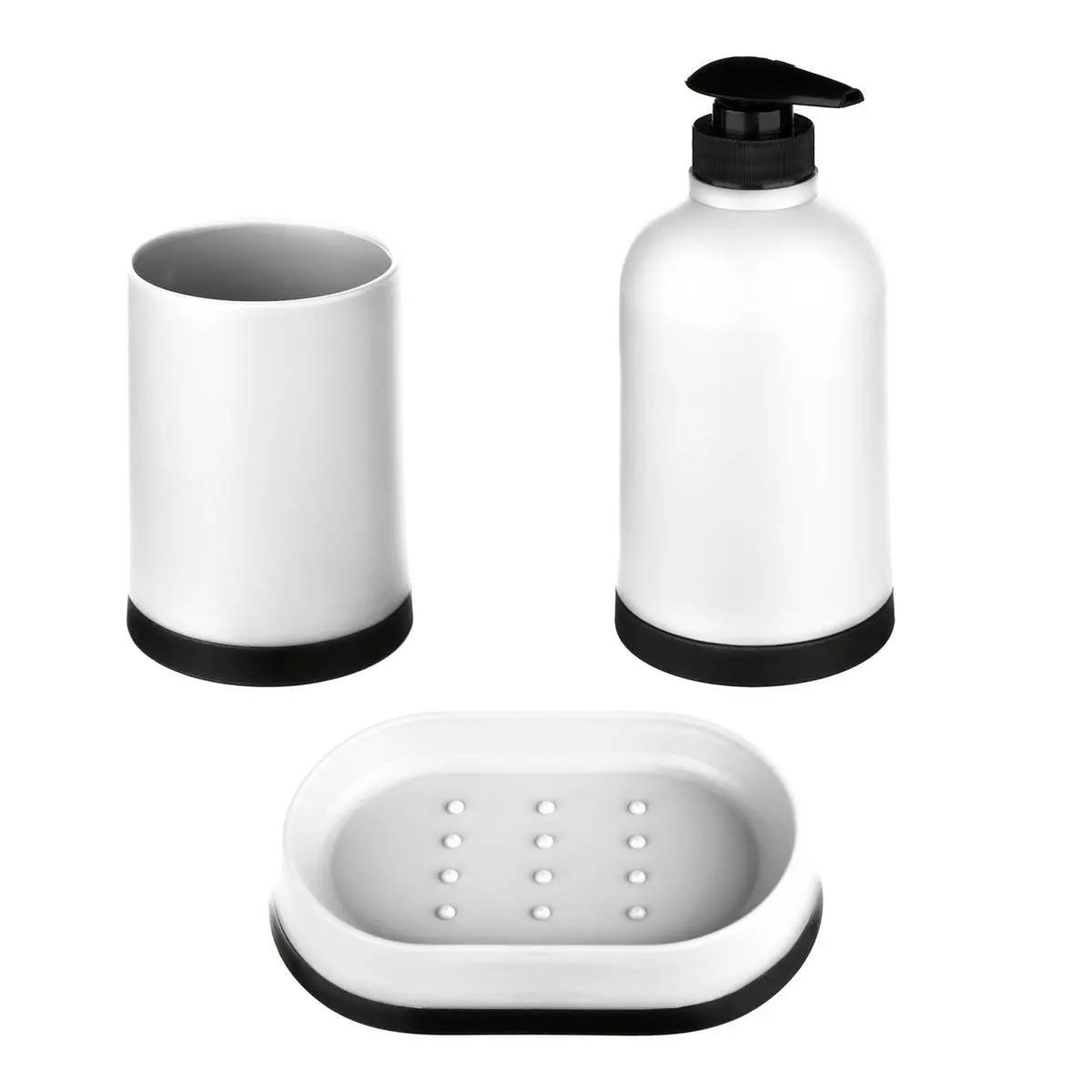 B BASIC & CO Set de 3 accessoires de salle de bain  strip  12cm blanc