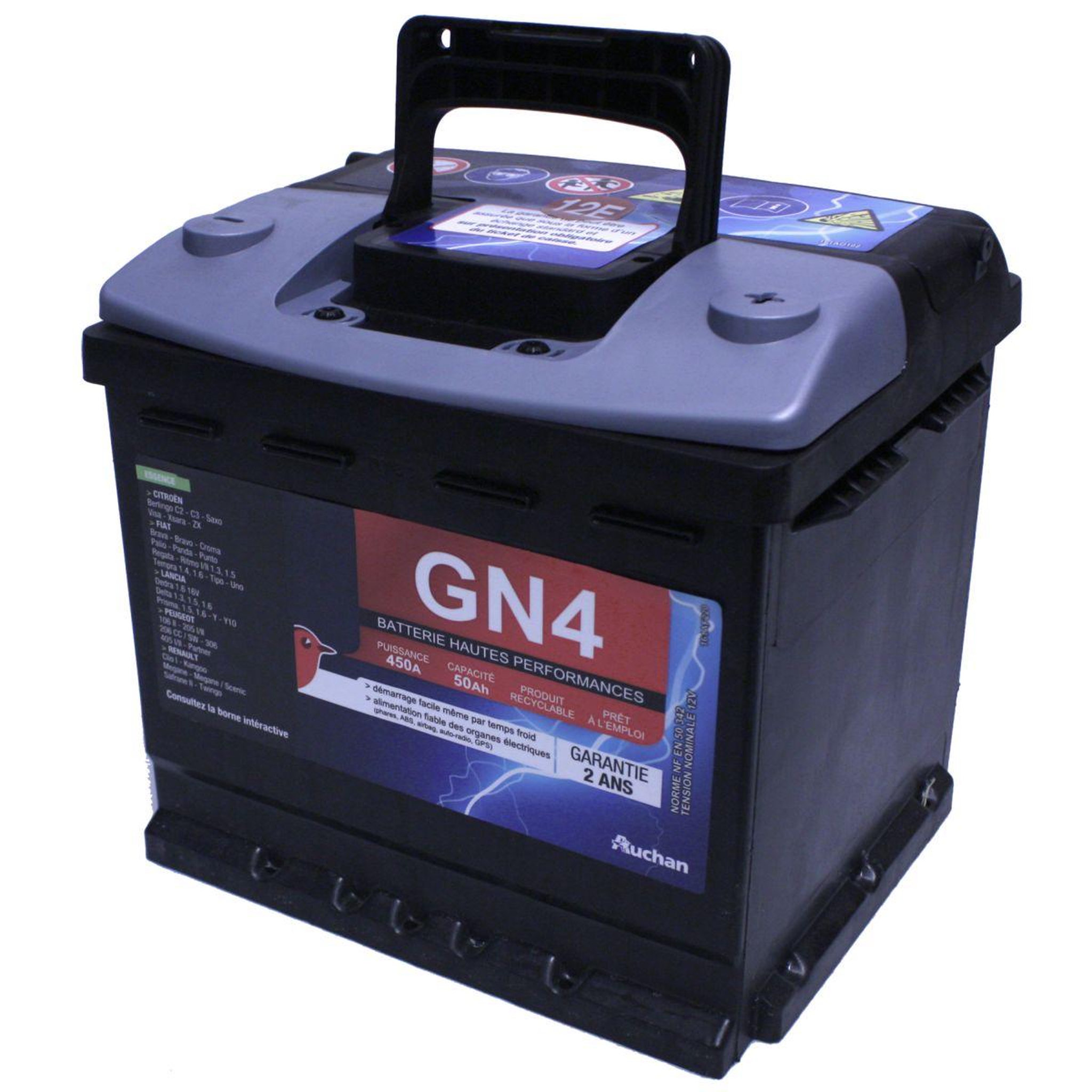 Voir la diapositive 2 : AUCHAN Batterie pour voiture GN4 450A 50Ah