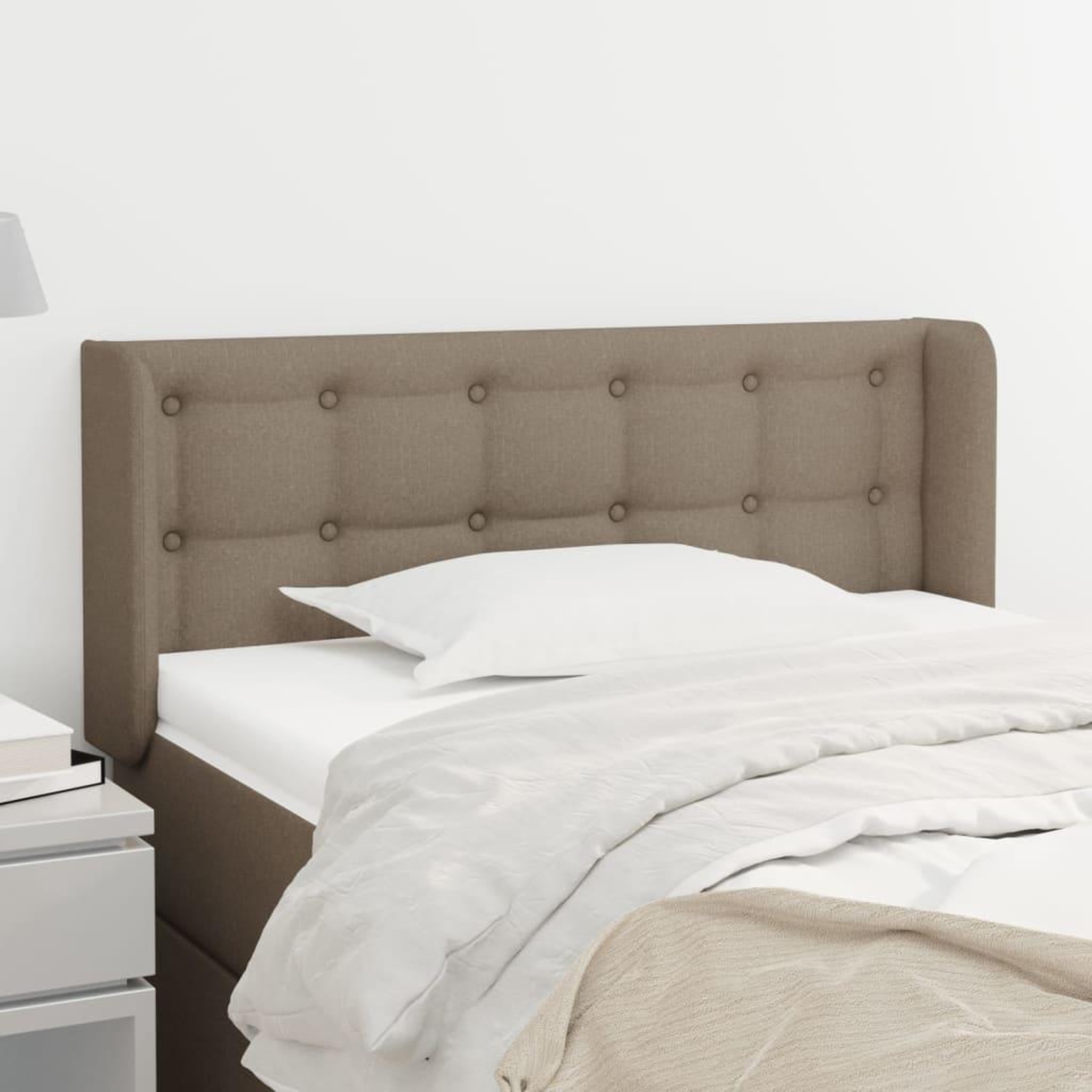 Voir la diapositive 1 : VIDAXL Tete de lit avec oreilles Taupe 103x16x78/88 cm Tissu