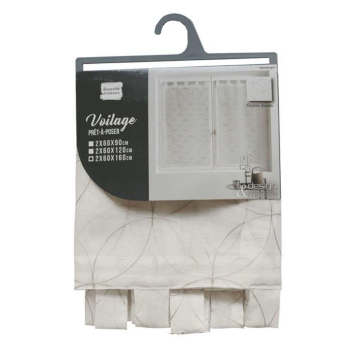 Paris Prix Paire de Voilages  Olympia  60x160cm Gris