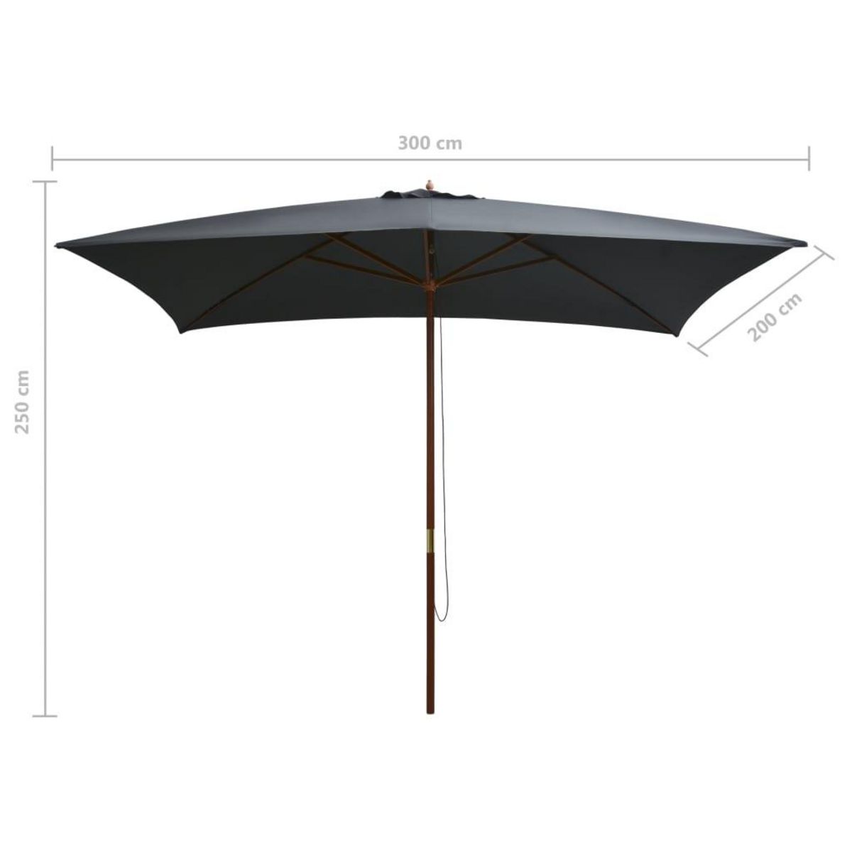 VIDAXL Parasol d'exterieur avec mat en bois 200x300 cm anthracite