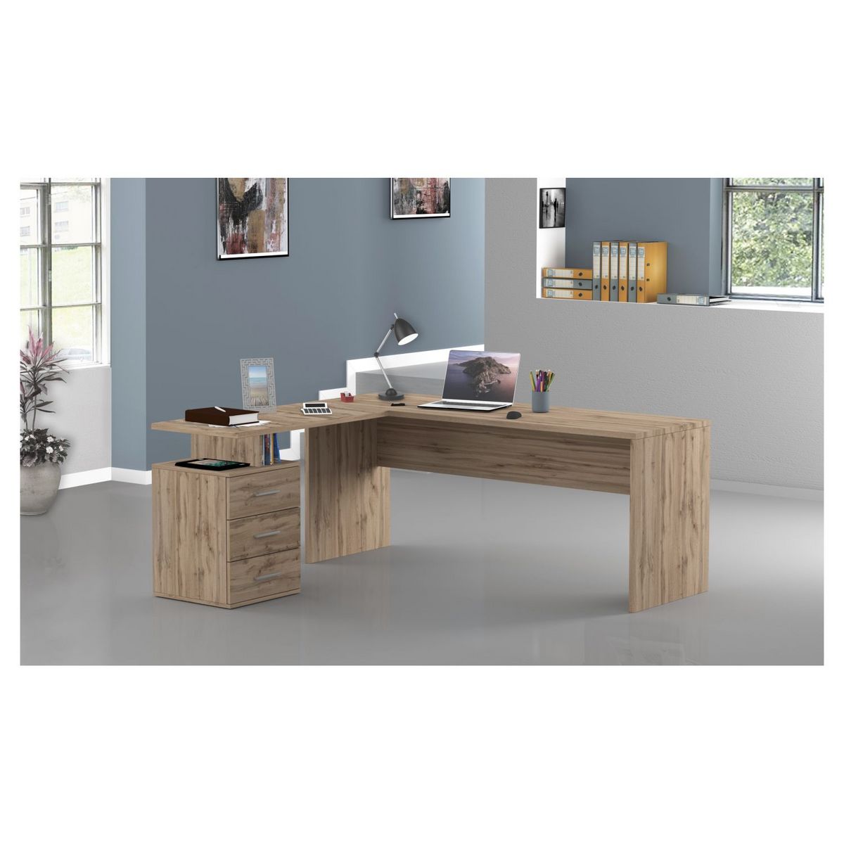 Bureau d'angle droit 3 tiroirs 180 cm VASTO