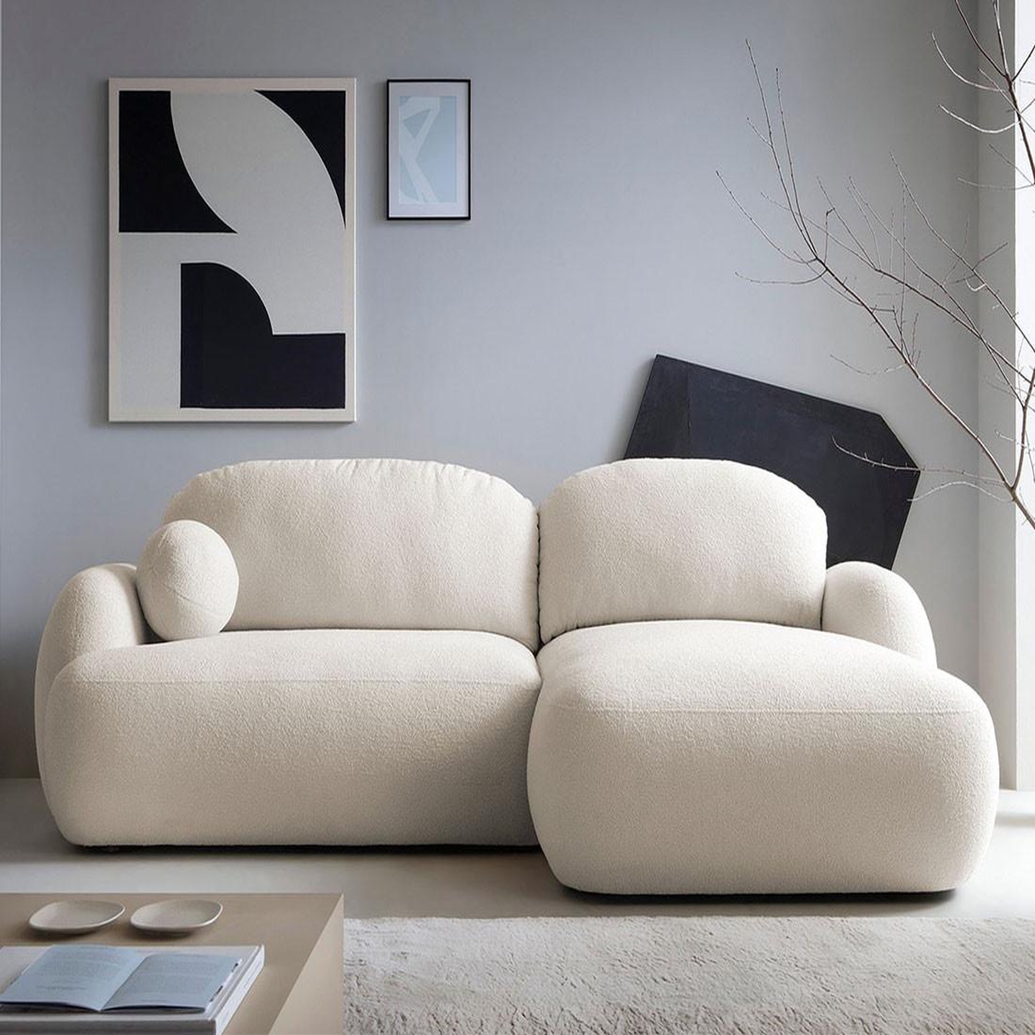 Voir la diapositive 1 : BEST MOBILIER Berenice - canapé d'angle droit 4 places convertible avec coffre en tissu bouclette