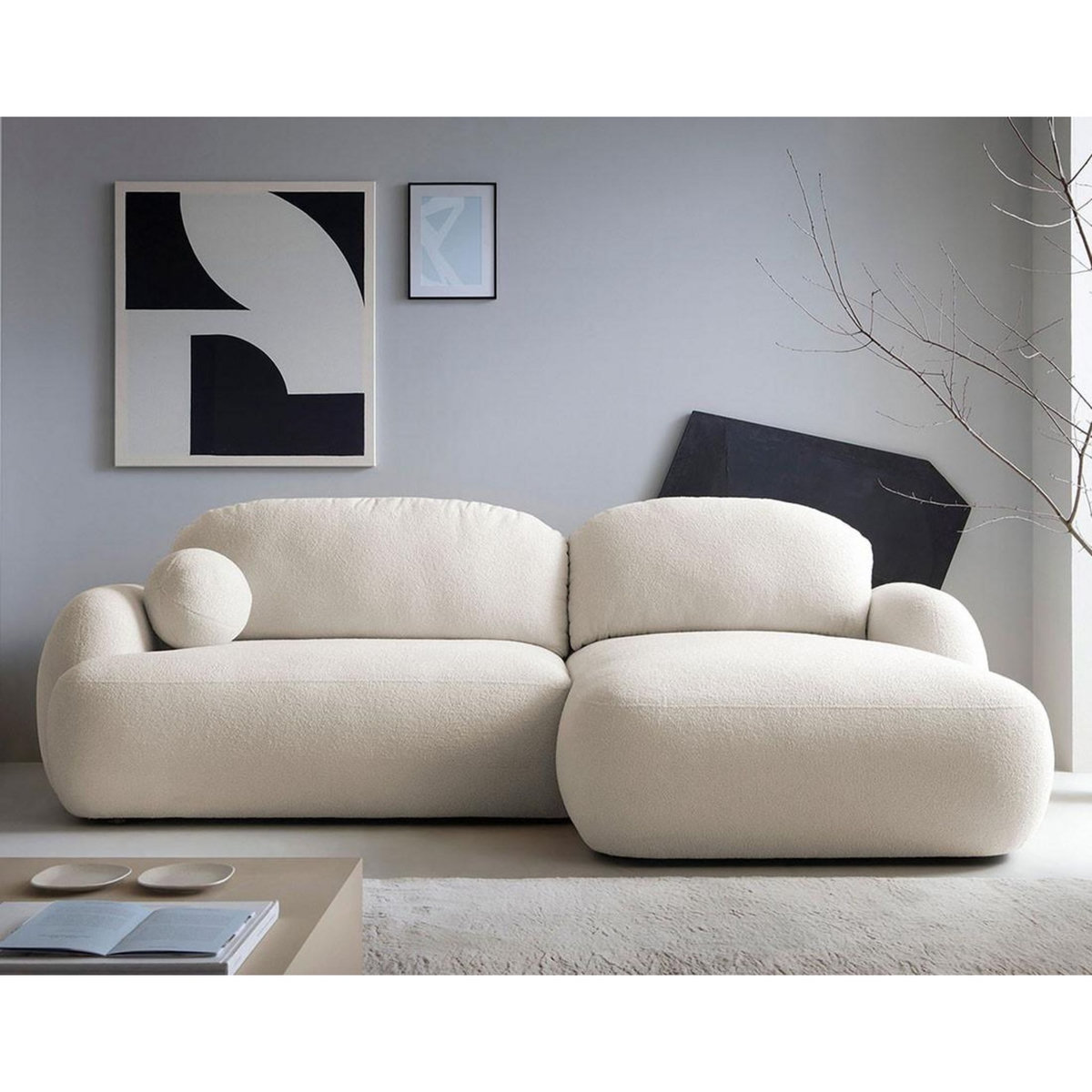 BEST MOBILIER Berenice - canapé d'angle droit 4 places convertible avec coffre en tissu bouclette