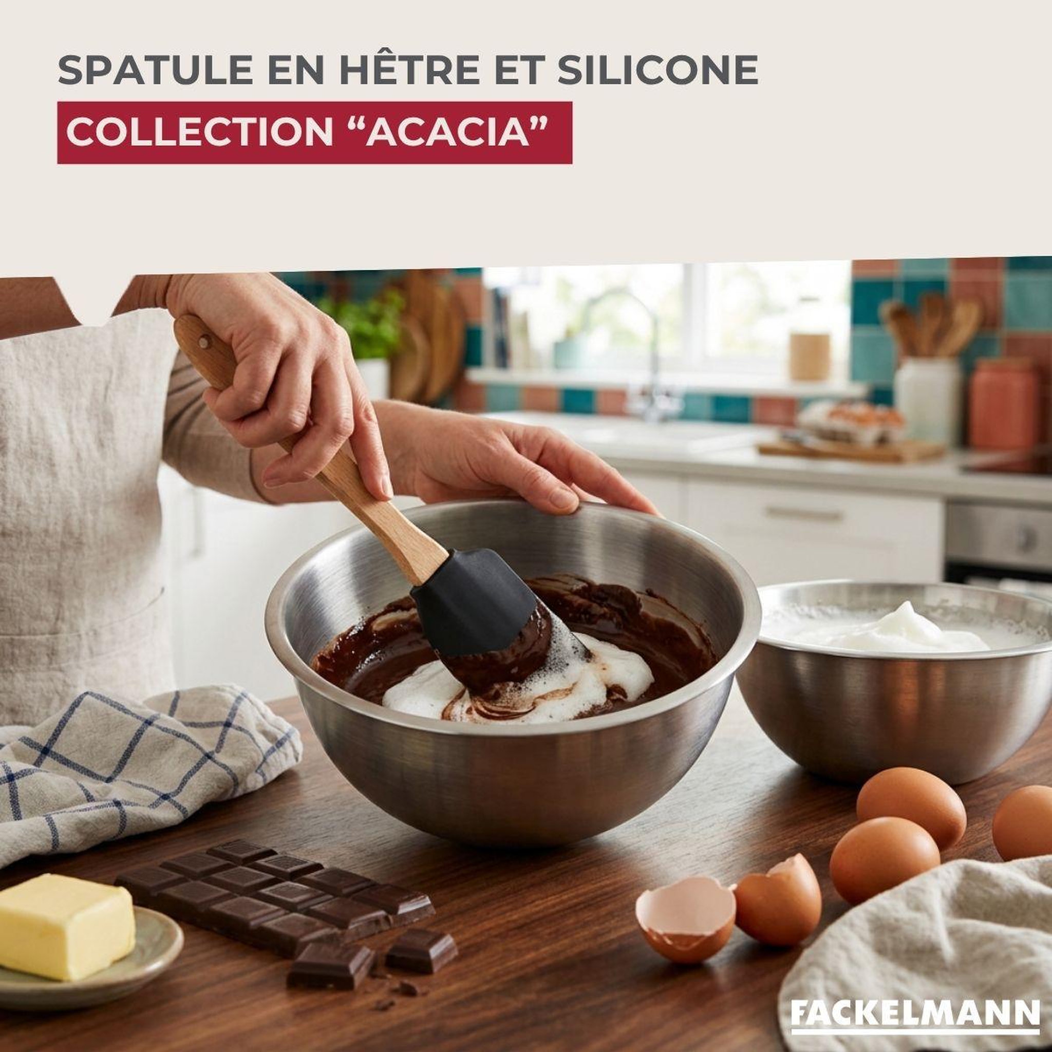 Voir la diapositive 2 : Fackelmann Spatule à pâtisserie silicone 27 cm Fackelmann Acacia