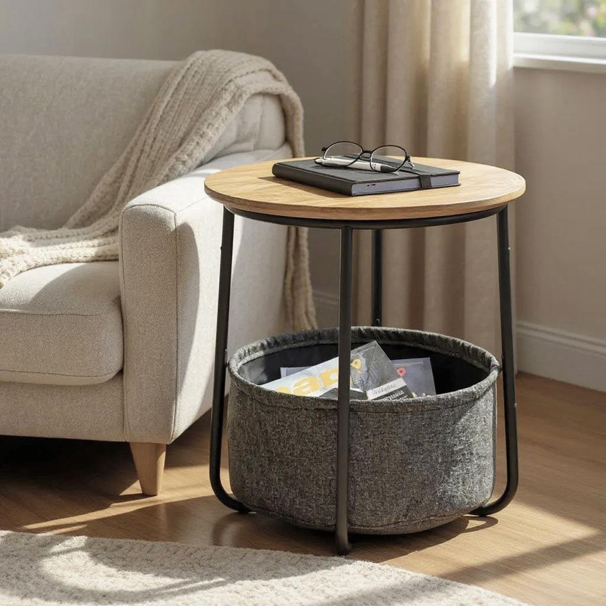 Voir la diapositive 3 : Paris Prix Table d'appoint avec rangement  rubi  50cm naturel & gris