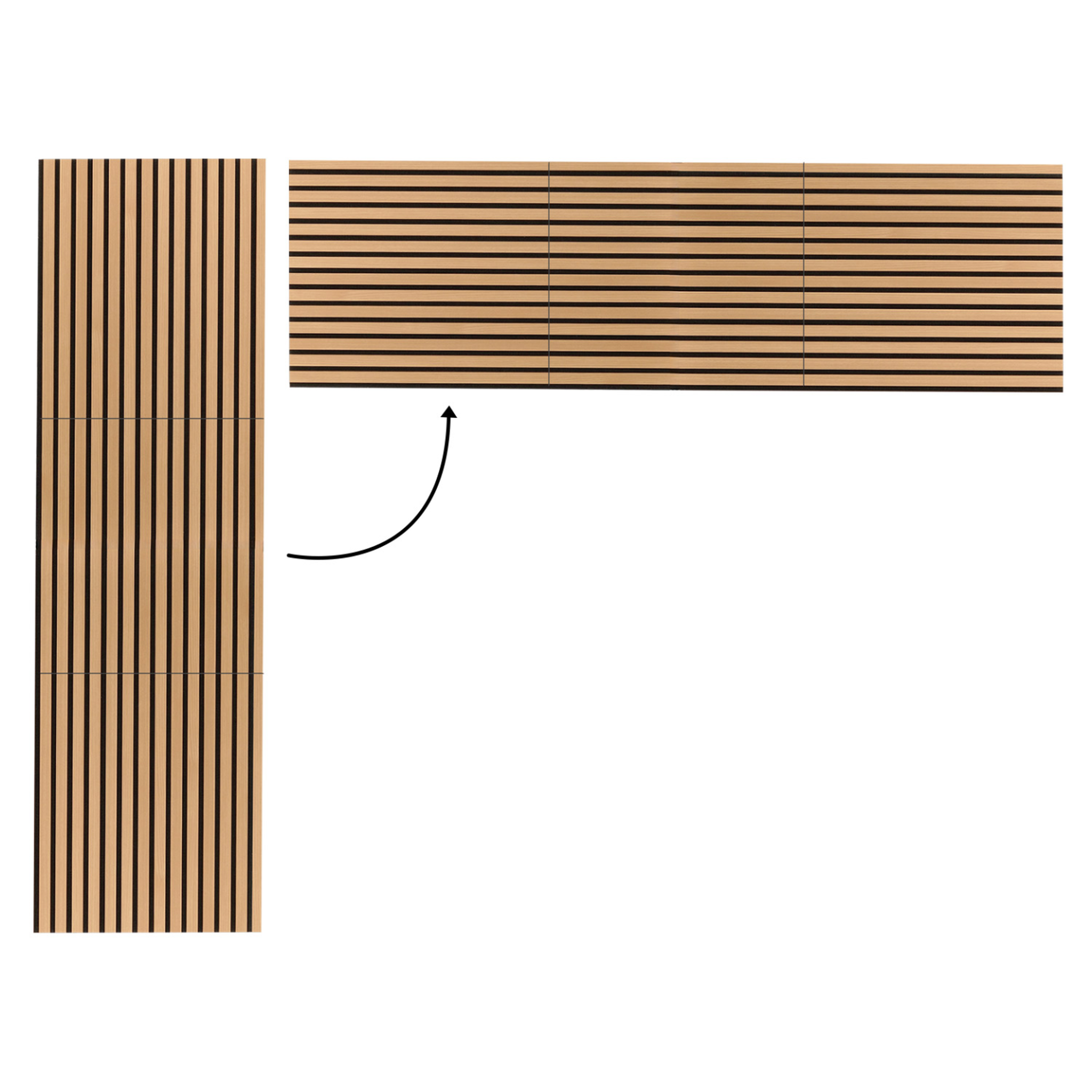 Voir la diapositive 3 : ID MARKET Panneaux acoustiques en tasseaux de bois 240 x 60 cm effet chêne clair et noir