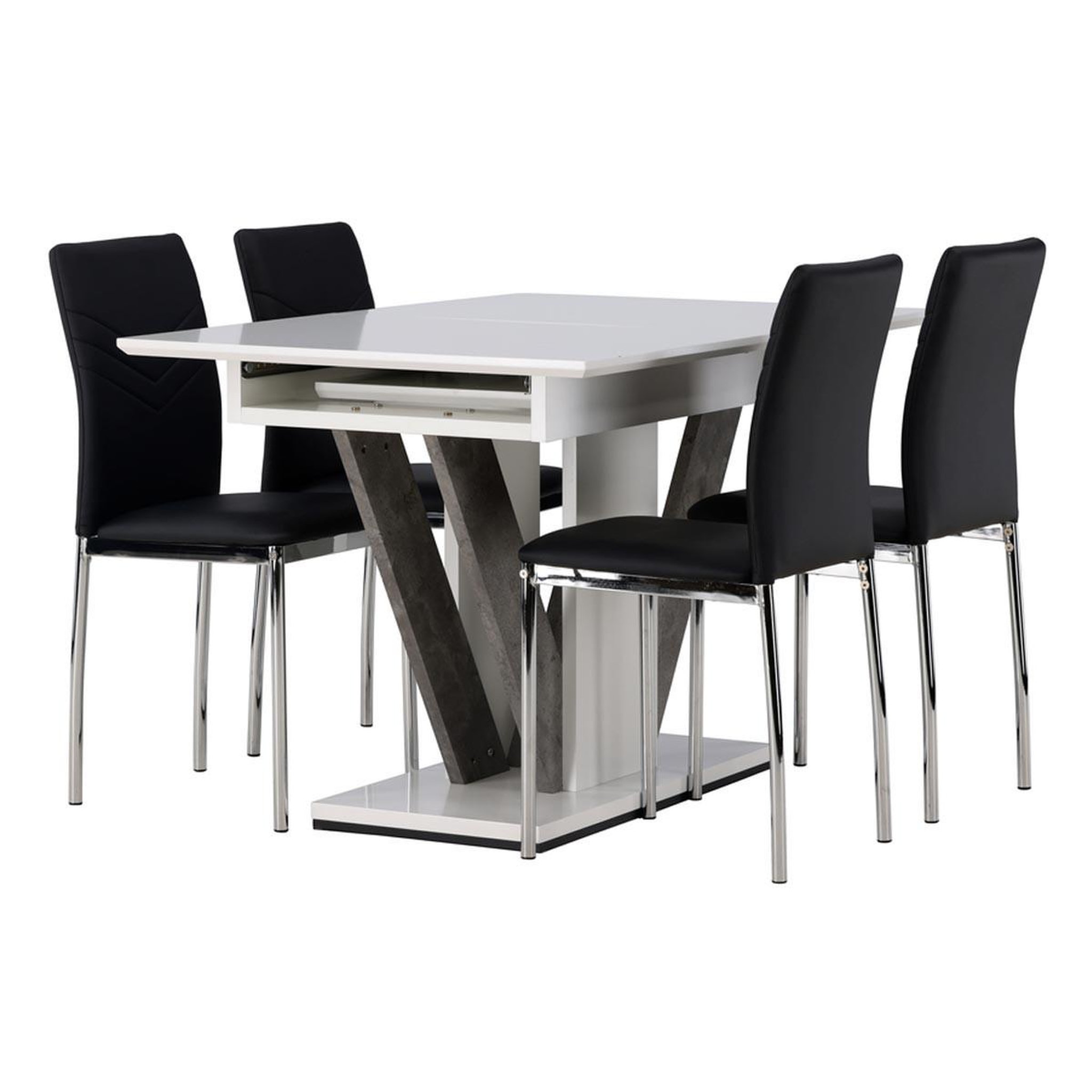 Paris Prix Ensemble table à manger extensible & 4 chaises  disa & lily  120-160cm blanc & noir