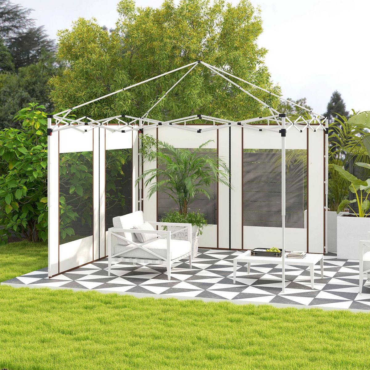 OUTSUNNY Lot de 2 panneaux latéraux barnum tonnelle 6x3 m ou 3x3 m fenêtres oxford blanc