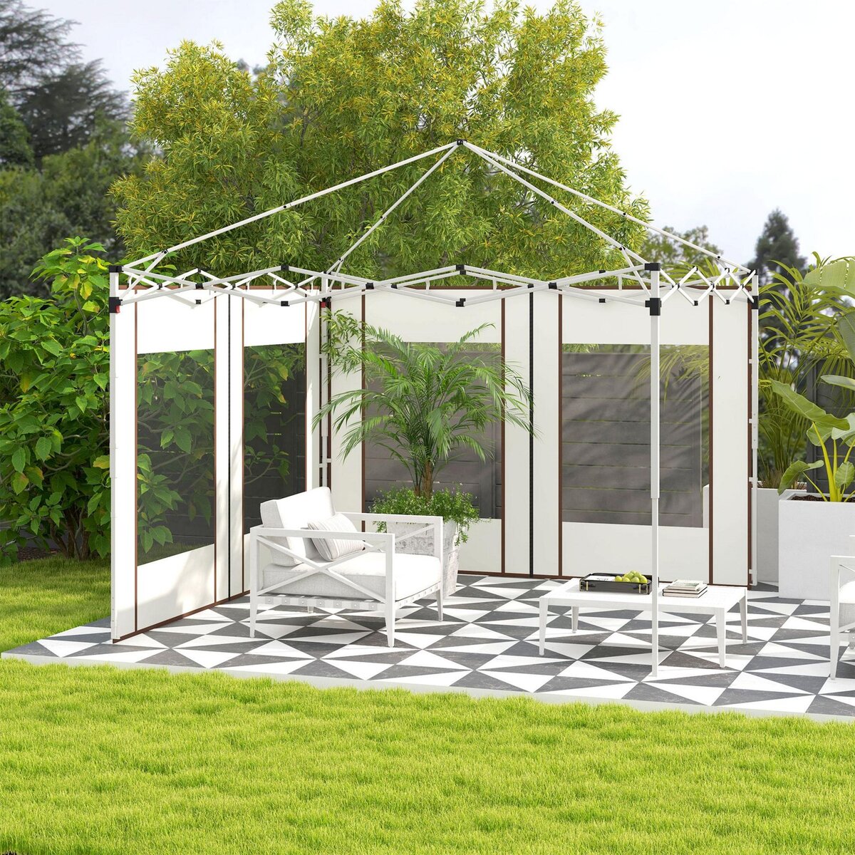 OUTSUNNY Lot de 2 panneaux latéraux barnum tonnelle 6x3 m ou 3x3 m fenêtres oxford blanc