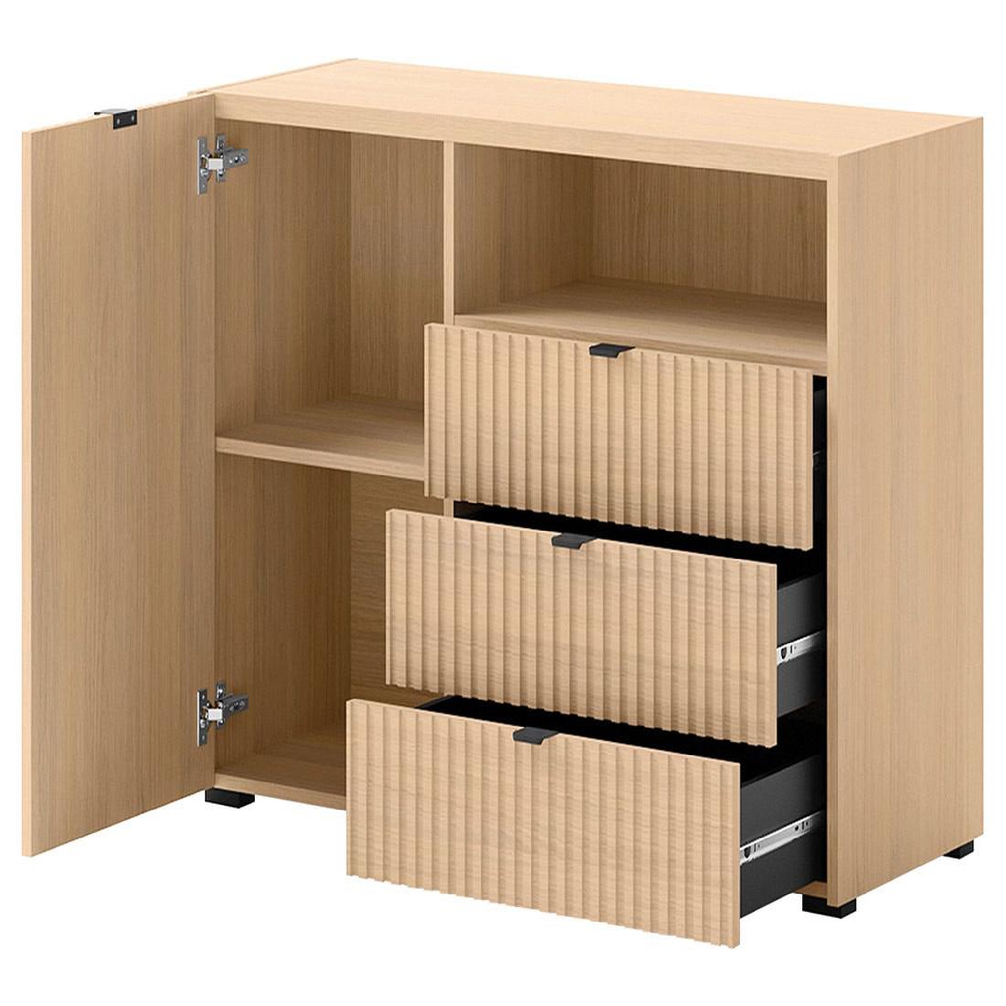 Voir la diapositive 3 : BEST MOBILIER Judy - buffet bas 106 cm - 1 porte, 3 tiroirs et 1 niche