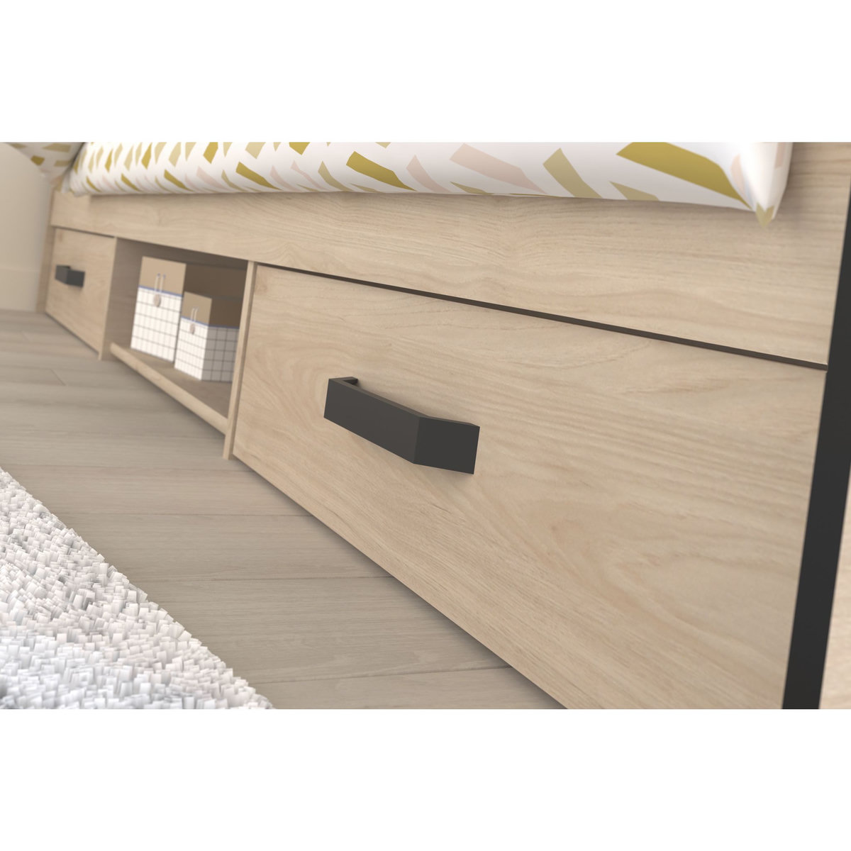 Lit junior 90x200cm avec 2 tiroirs DOWNTON