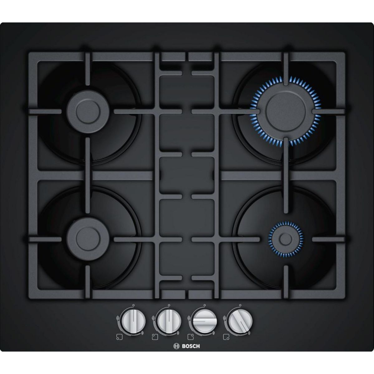 BOSCH Table cuisson gaz 60cm 4 feux noir - pnp6b6b90