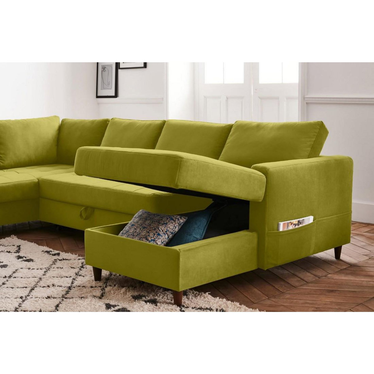 LISA DESIGN Anna - canapé panoramique d'angle gauche - 7 places - convertible avec coffre - en velours