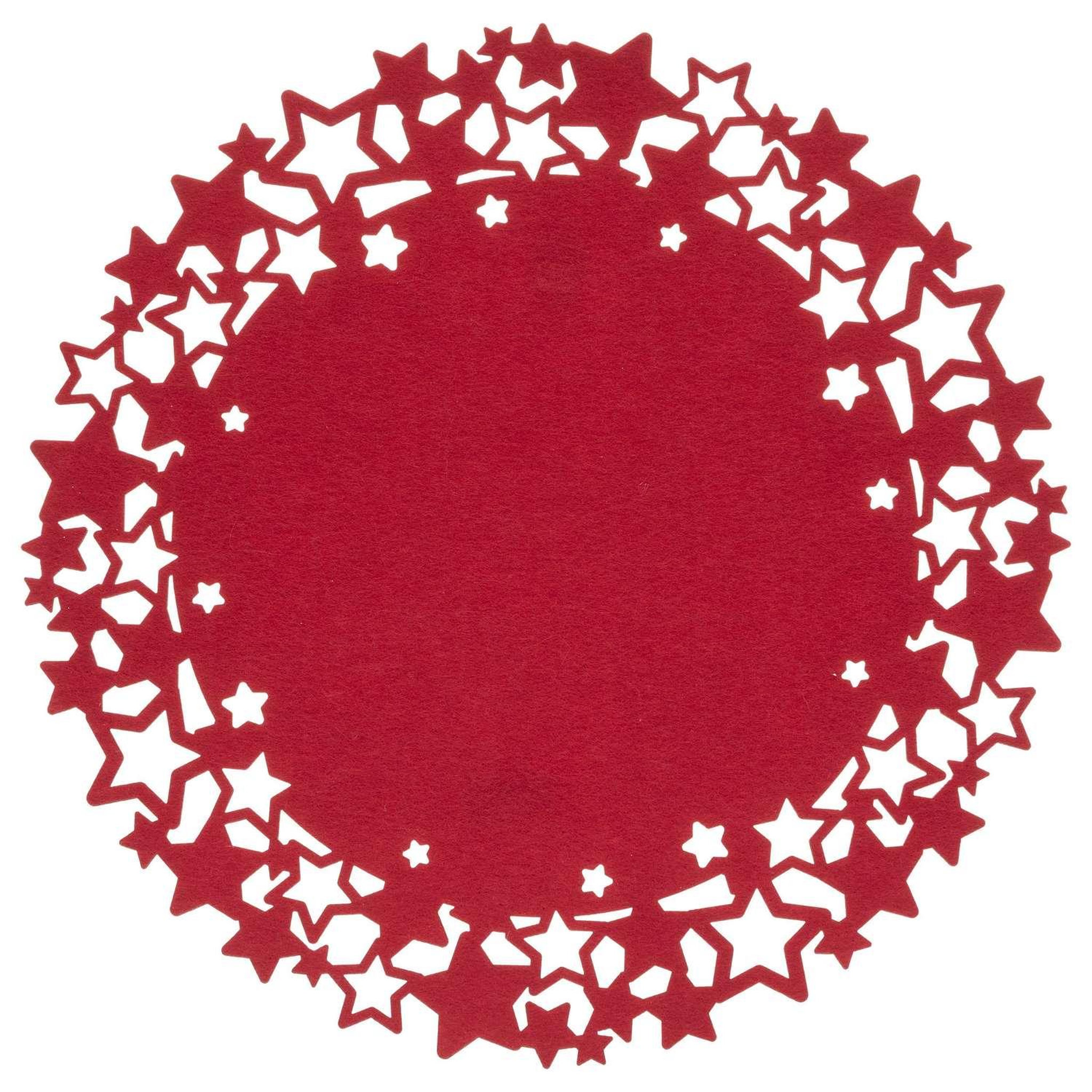TOILINUX Lot de 6 sets de table de noël rond motifs étoiles en feutrine diam. 38 cm - rouge