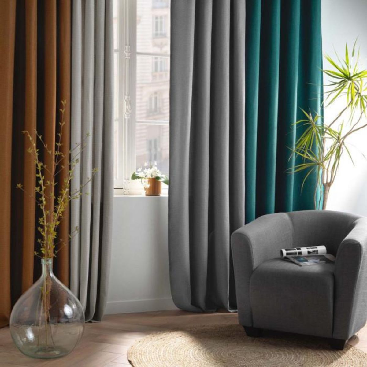 Paris Prix Rideau Occultant Jacquard  Blake  135x240cm Anthracite