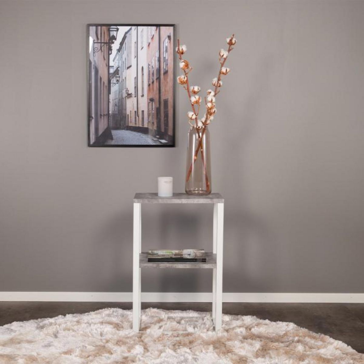 Paris Prix Table de Chevet Double  Rise  70cm Gris & Blanc