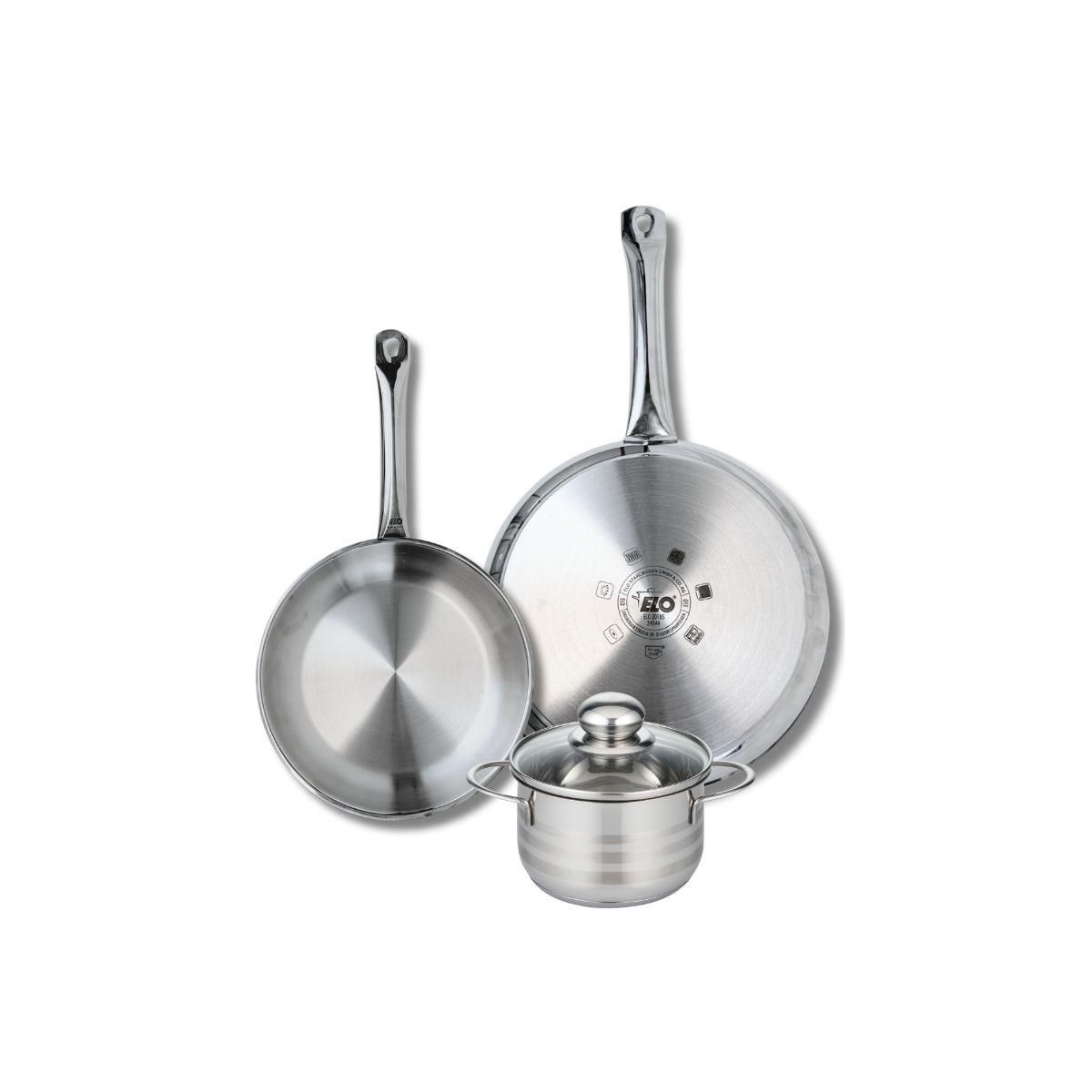 666 Barcelona Ensemble de 2 Poêles de cuisson 24 et 28 cm et 1 faitout 14 cm Elo Profi Brillant