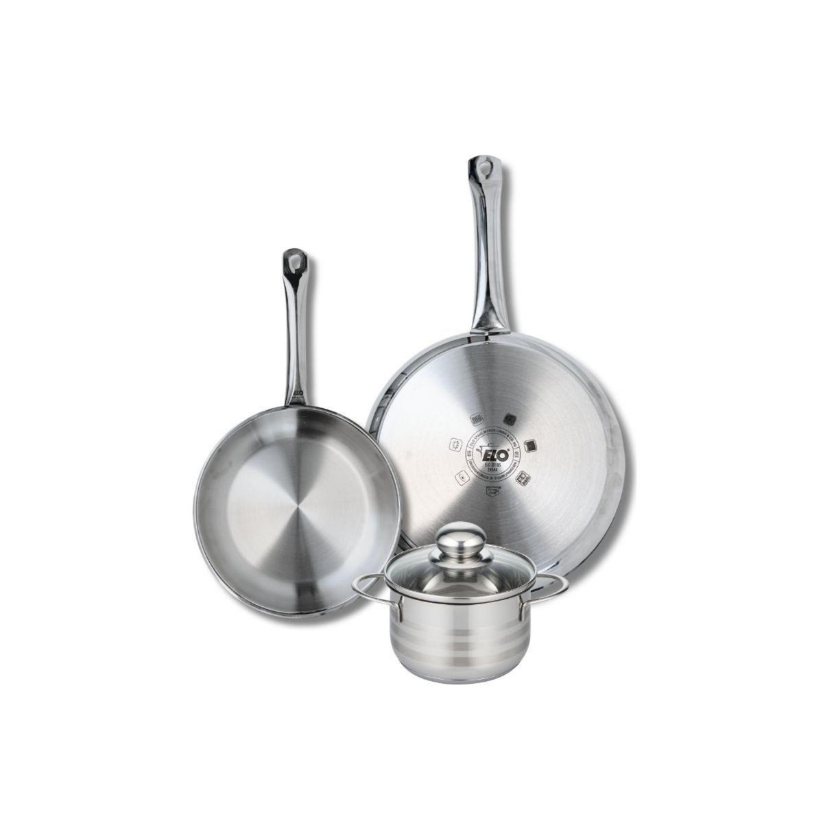 666 Barcelona Ensemble de 2 Poêles de cuisson 24 et 28 cm et 1 faitout 14 cm Elo Profi Brillant