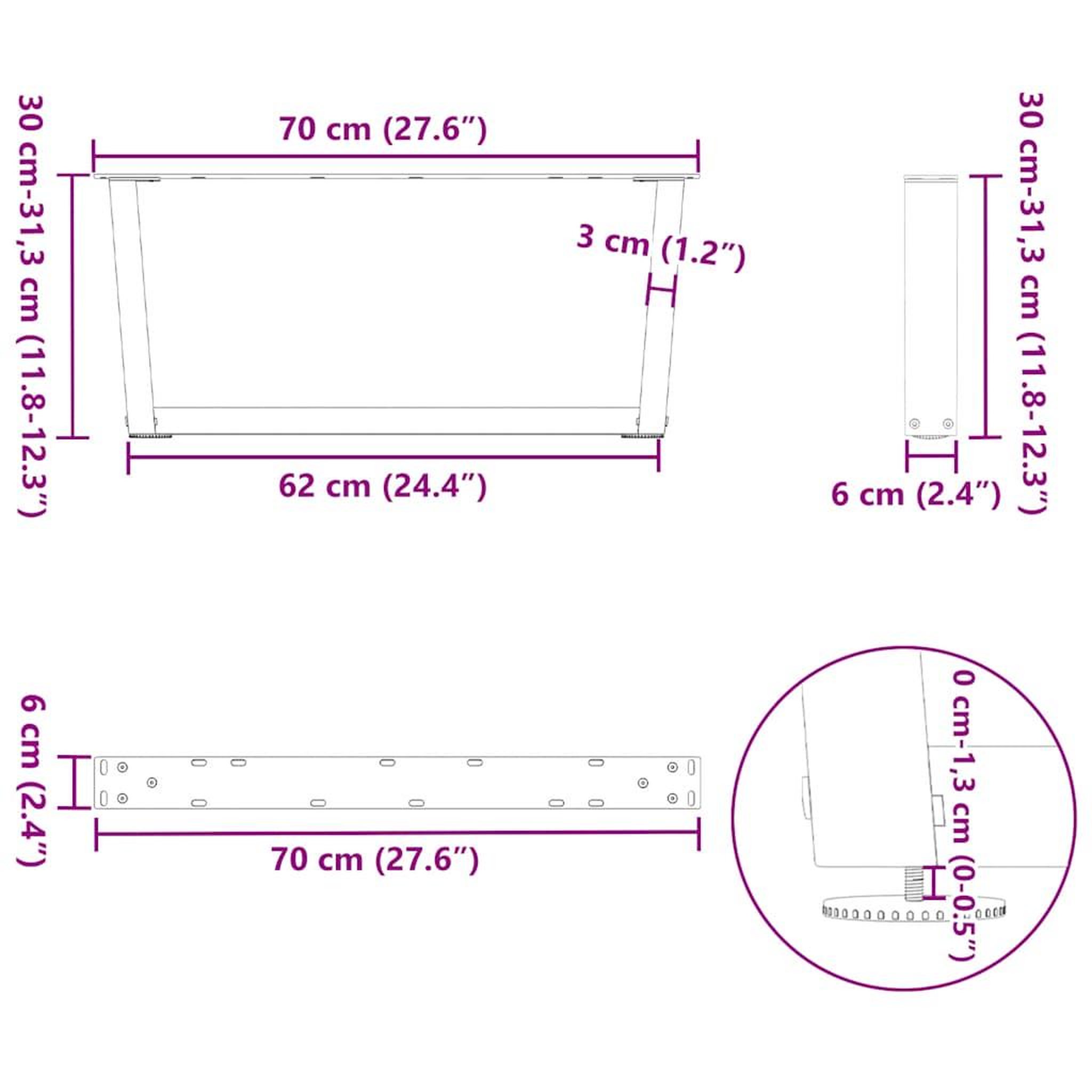 Voir la diapositive 6 : VIDAXL Pieds de table a manger forme V 2 pcs noir 70x(30-31,3)cm acier