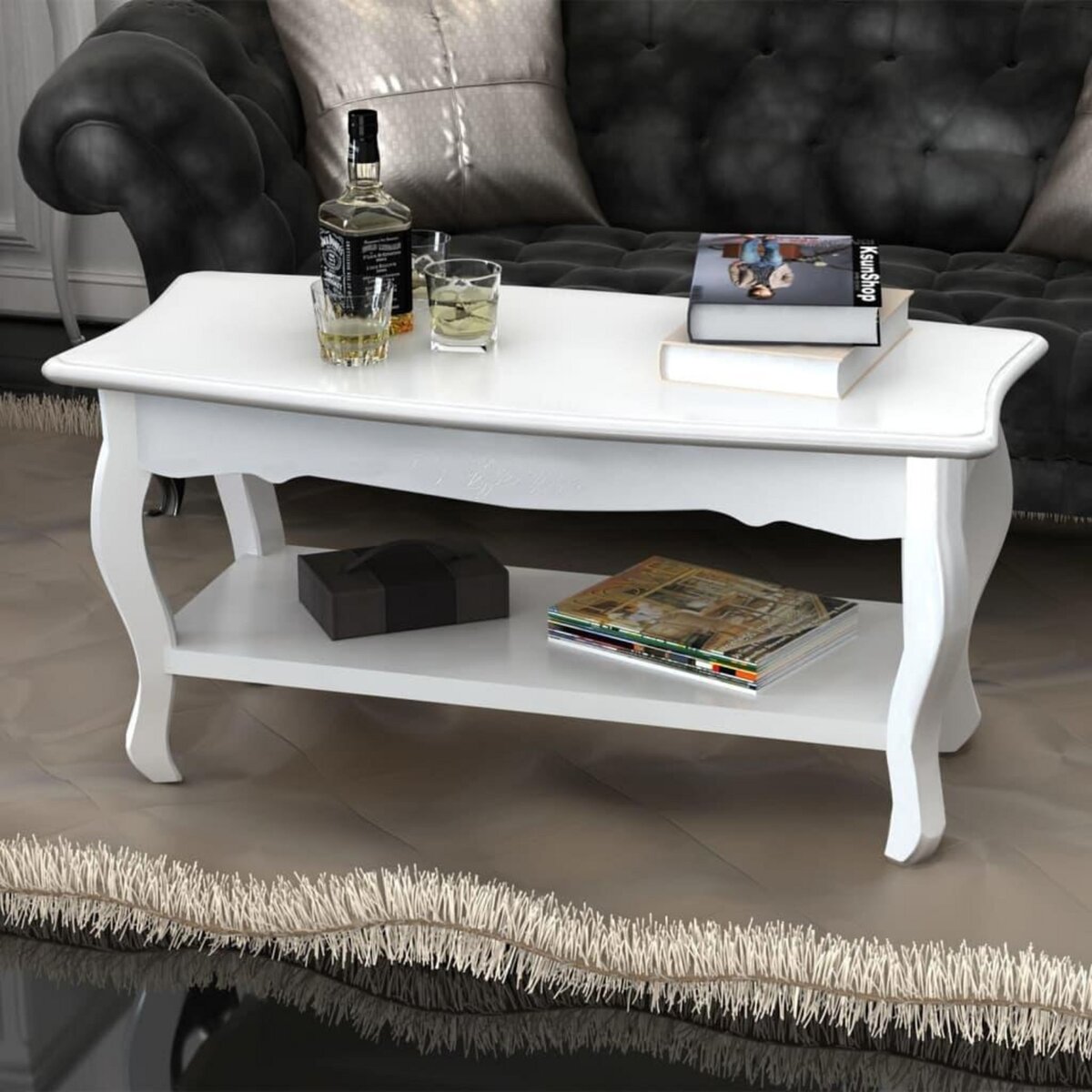 VIDAXL Table basse 2 couches MDF Blanc