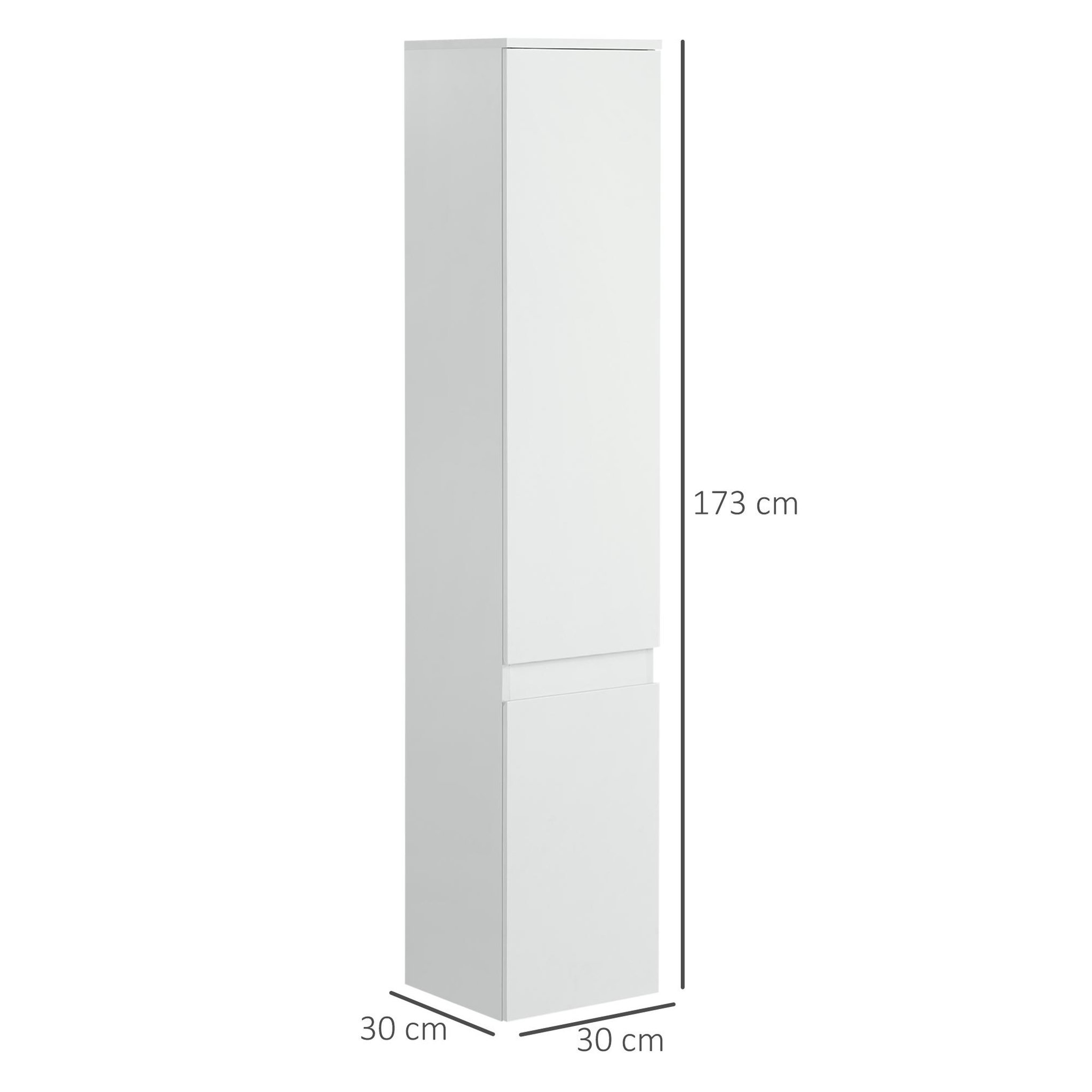 Voir la diapositive 3 : KLEANKIN Meuble colonne rangement salle de bain 2 placards 3 étagères style contemporain blanc