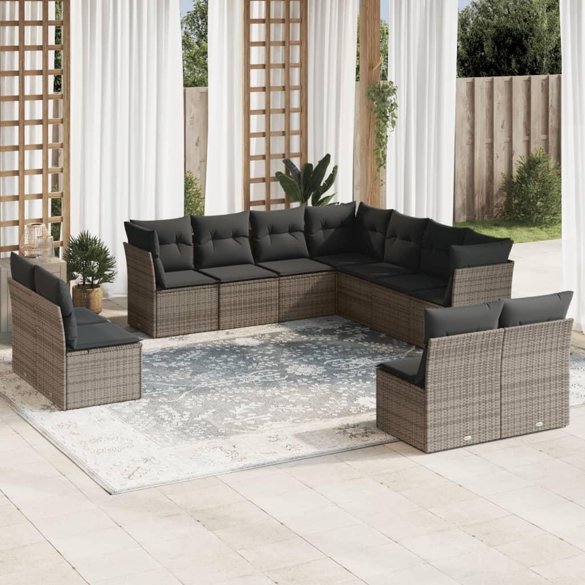 VIDAXL Salon de jardin 11 pcs avec coussins gris resine tressee