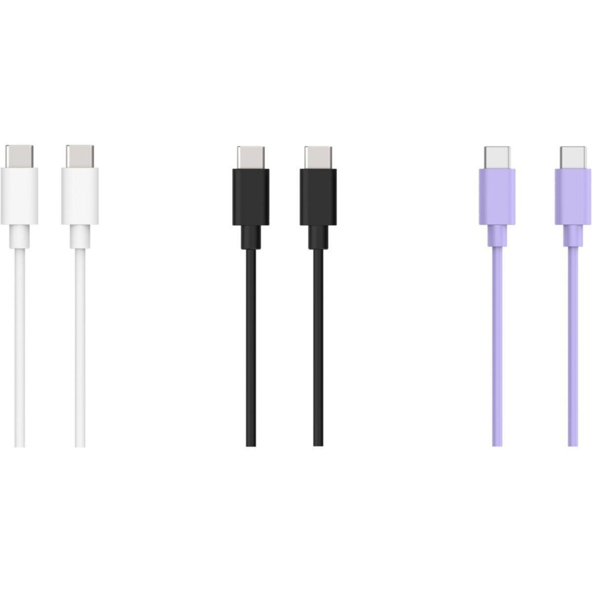 ESSENTIEL B Câble USB C pack 3 câbles USB-C 1M Blanc/Noir/Mauve