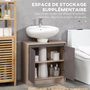 Voir la diapositive 5 : HOMCOM Meuble salle de bain - meuble sous-vasque - placard 2 portes avec étagère - dim. 60L x 30l x 59H cm - panneaux particules chêne clair gris