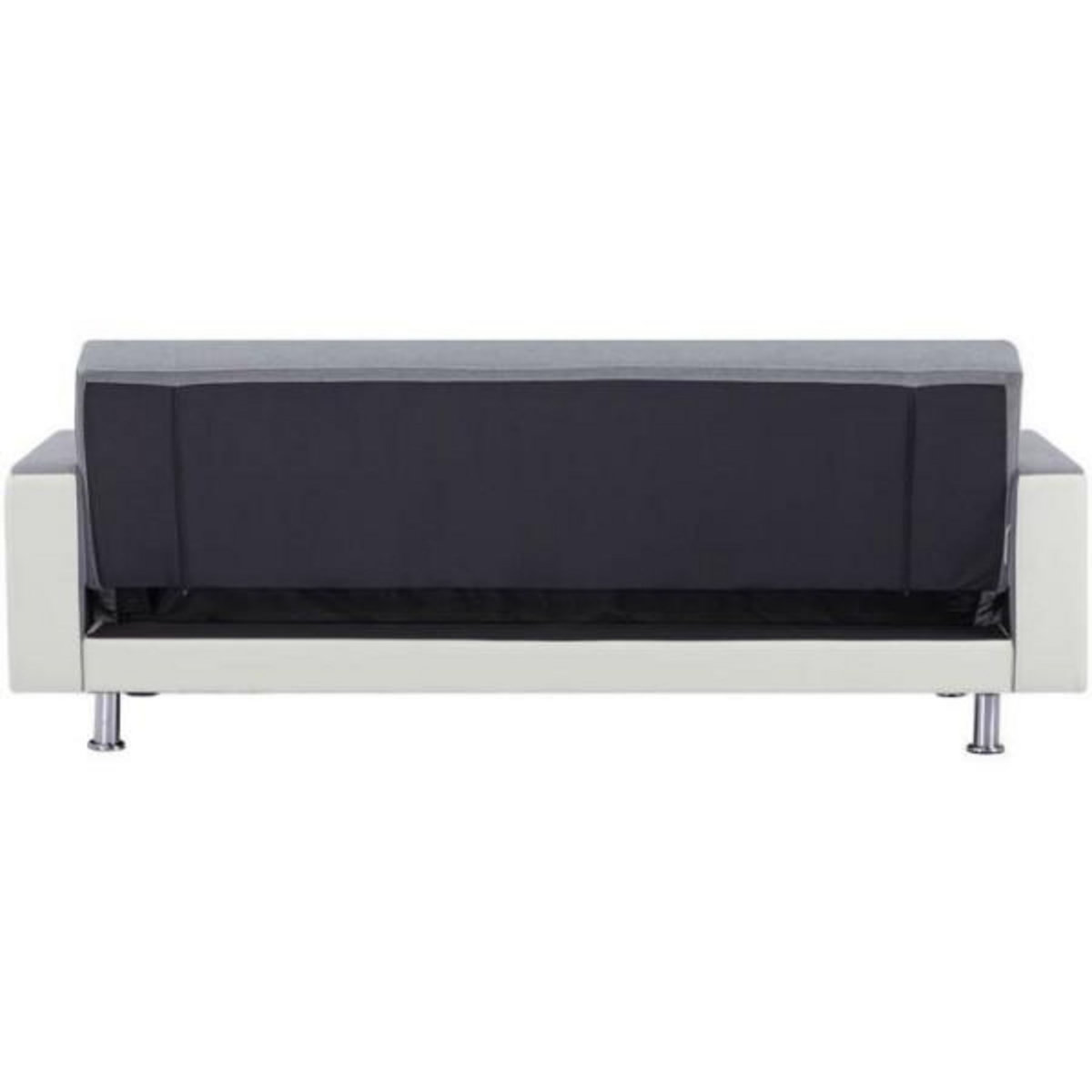 MARKET24 Canapé Droit Clic clac convertible 3 places IVANA - Tissu et PU Gris foncé et blanc - Style contemporain - L 208 x P 86 x H 80