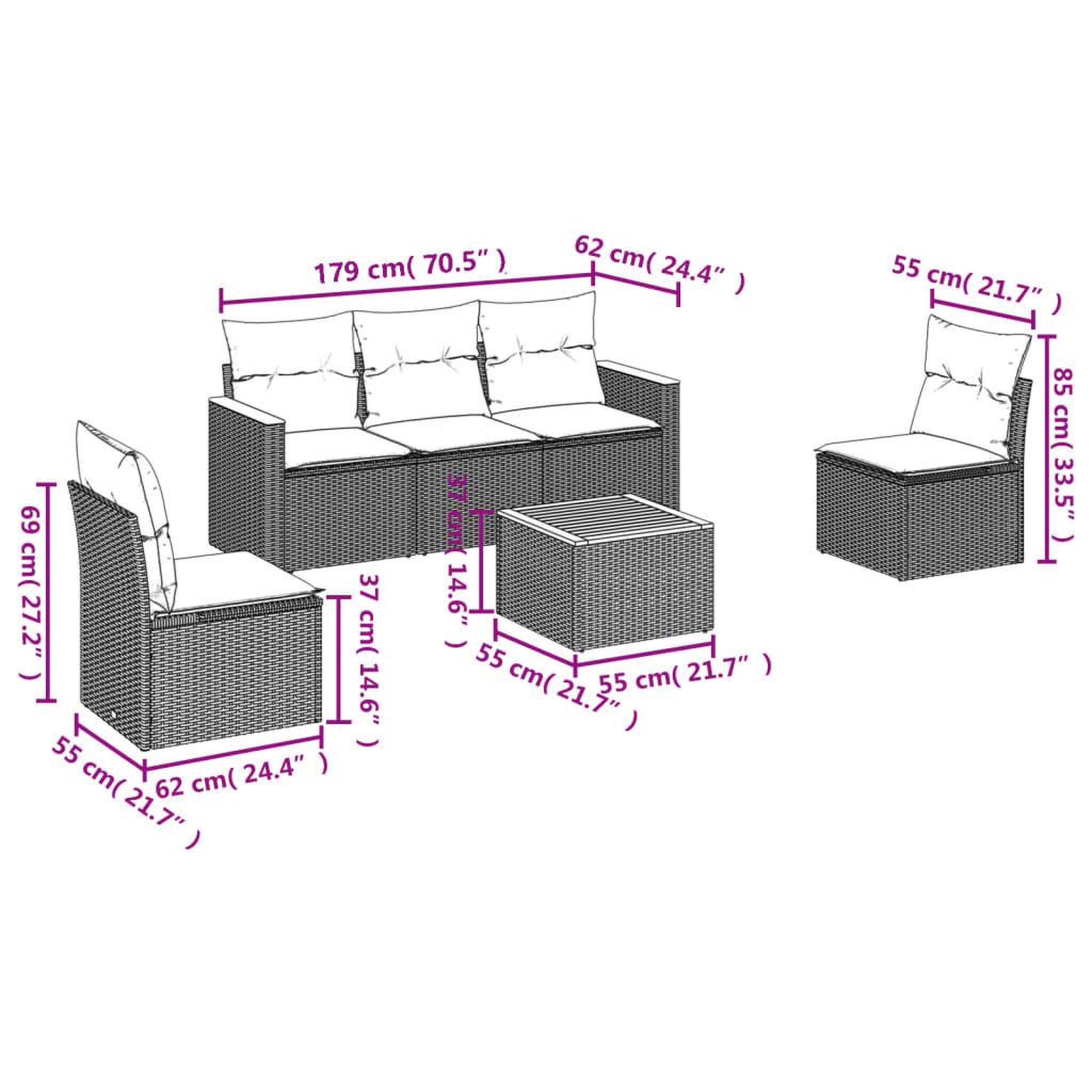 Voir la diapositive 6 : VIDAXL Salon de jardin 6 pcs avec coussins gris resine tressee