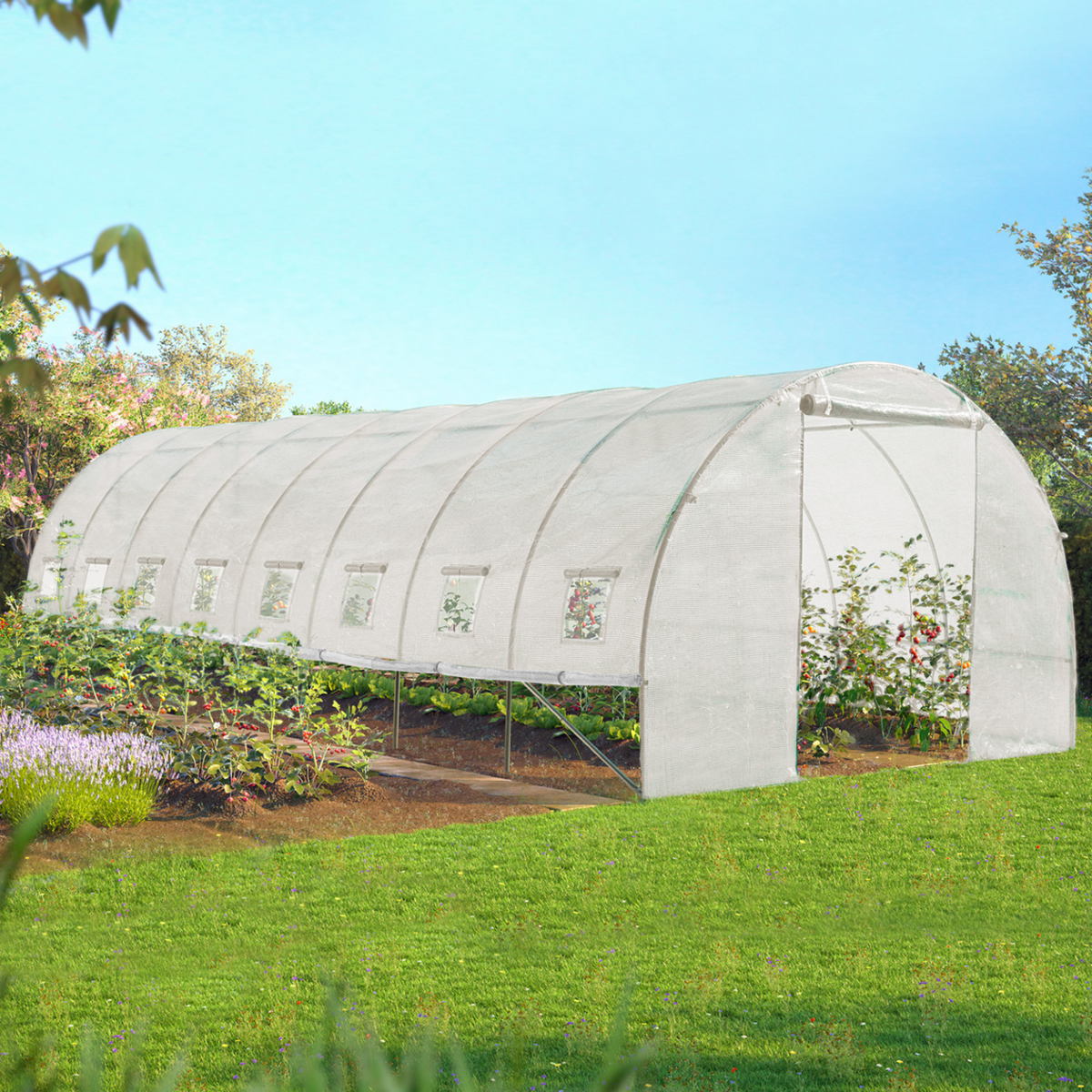 ID MARKET Serre tunnel de jardin 4 saisons 24M² blanche gamme maraîchère DES ANDES 8x3M