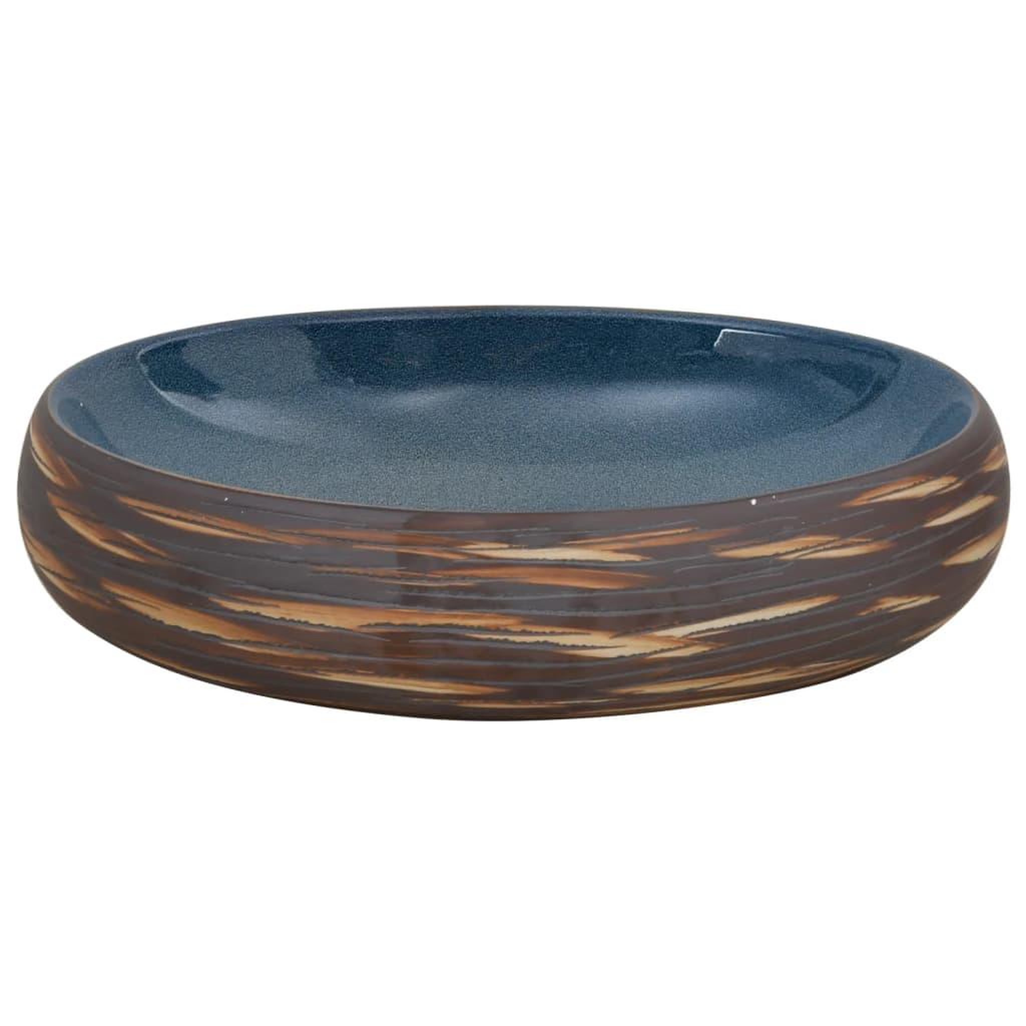 Voir la diapositive 4 : VIDAXL Vasque a poser marron et bleu ovale 59x40x15 cm ceramique