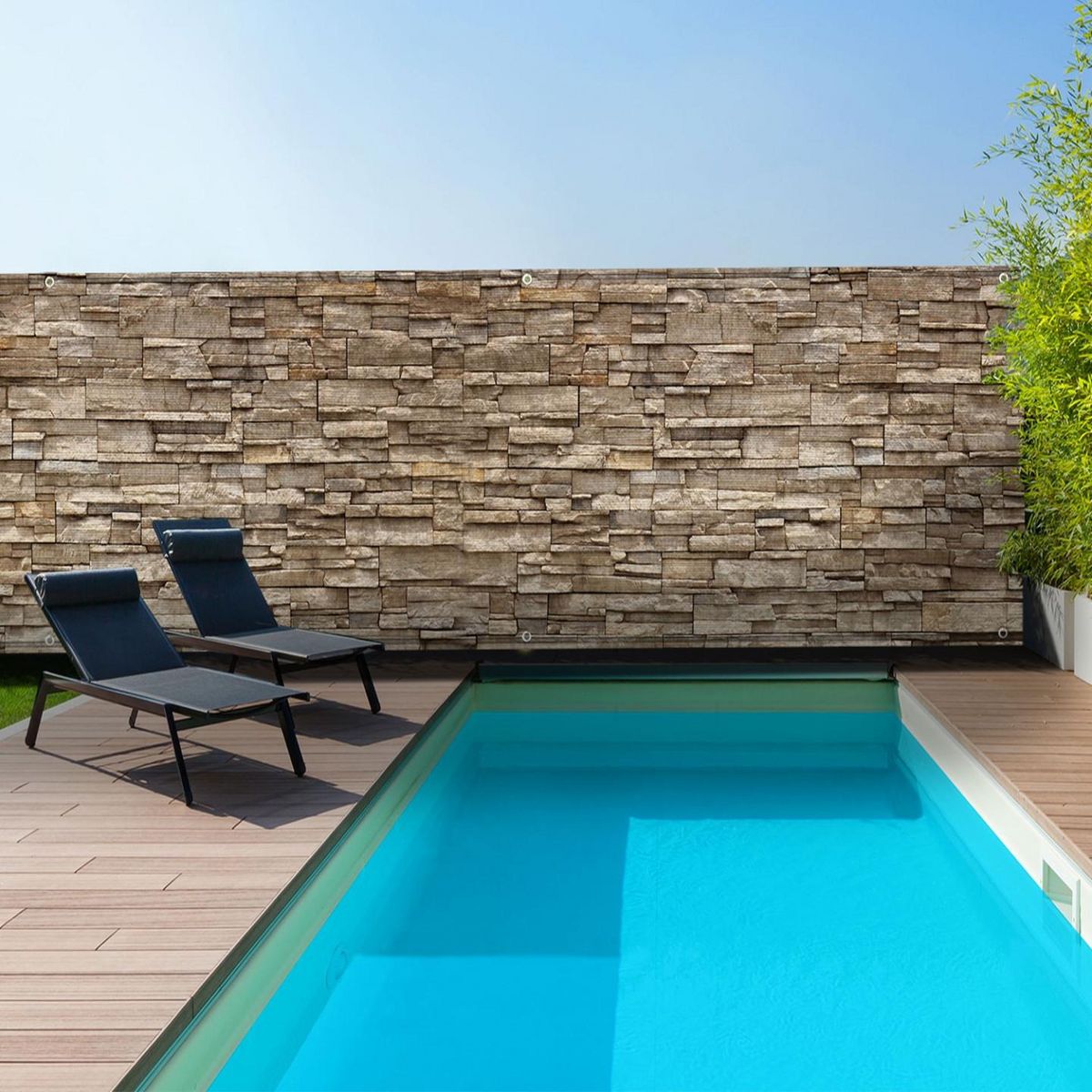 ID MARKET Brise vue occultant 1,5 x 10 M motif pierre marron 160 gr/m²