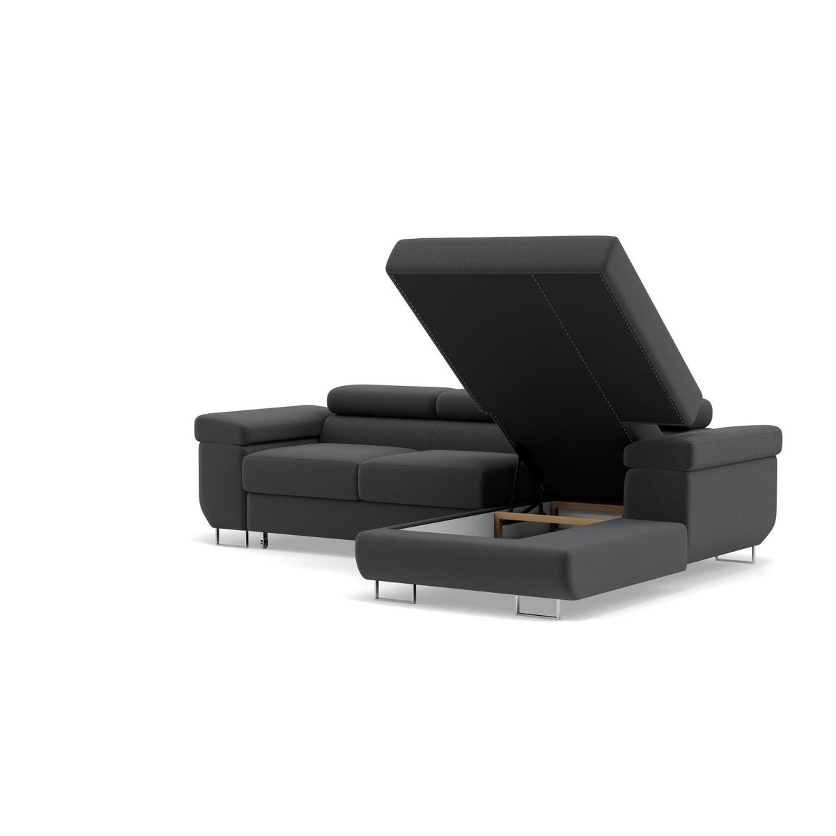 BEST MOBILIER Pablo - canapé d'angle droit - 6 places - convertible avec coffre et têtières réglables - en velours